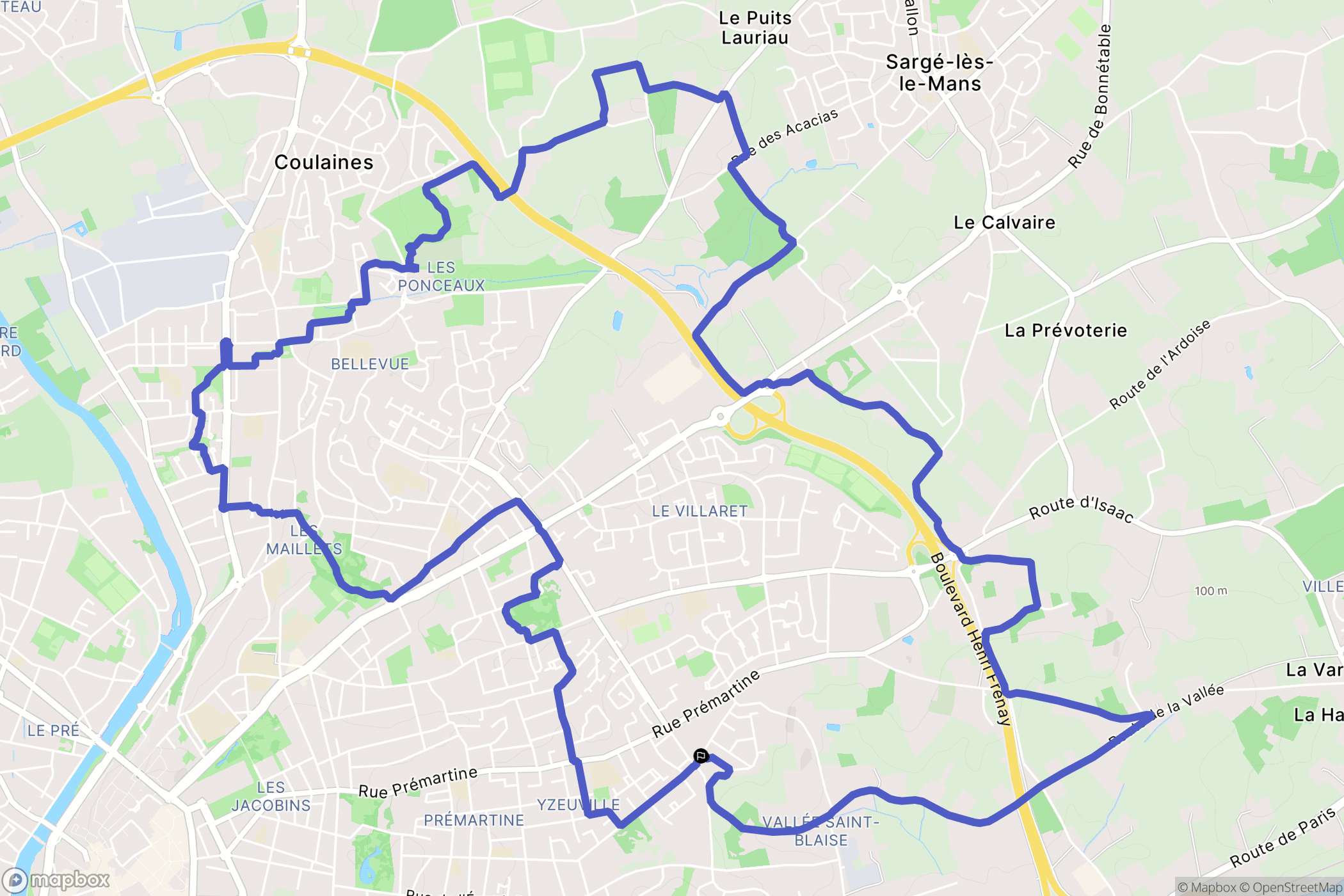 Le Mans : carte du parcours de randonnée - France