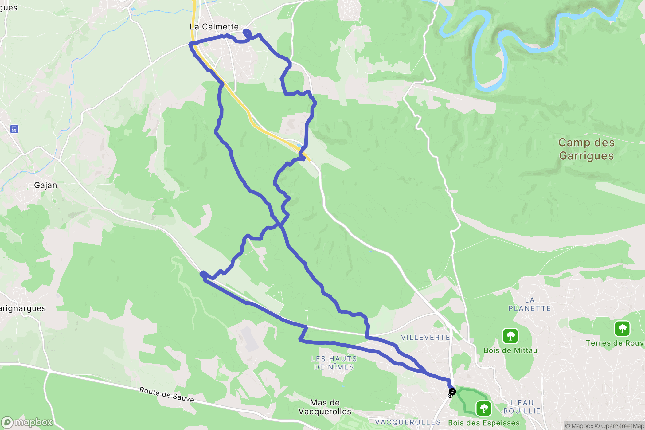 Nîmes : carte du parcours de randonnée - France