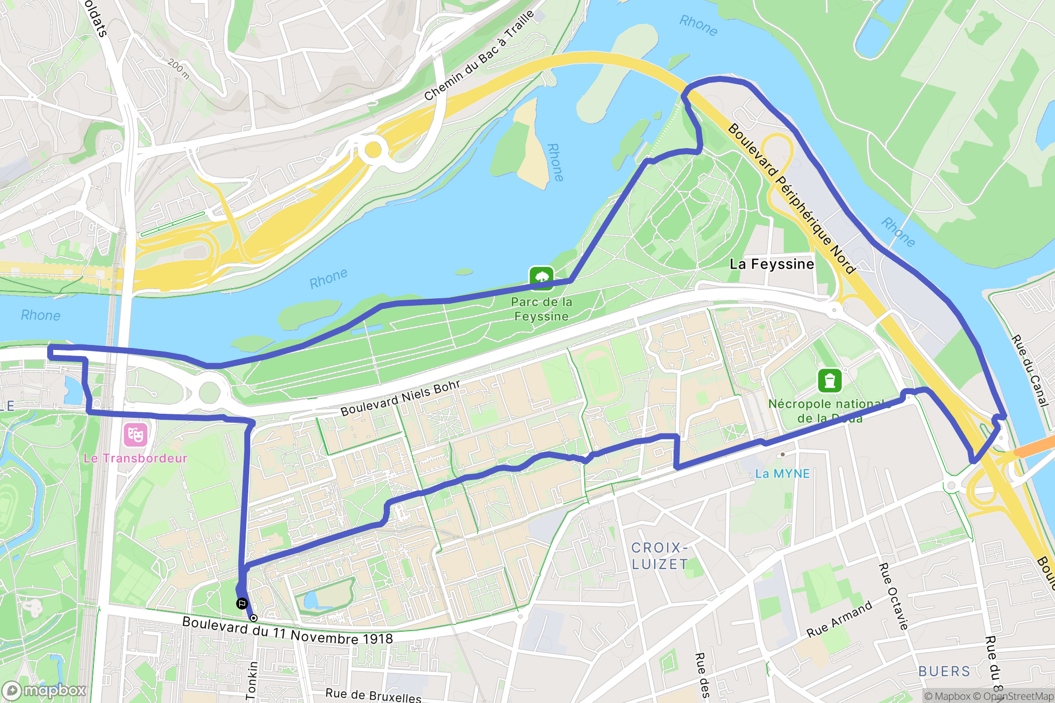 Villeurbanne : carte du parcours de randonnée - France