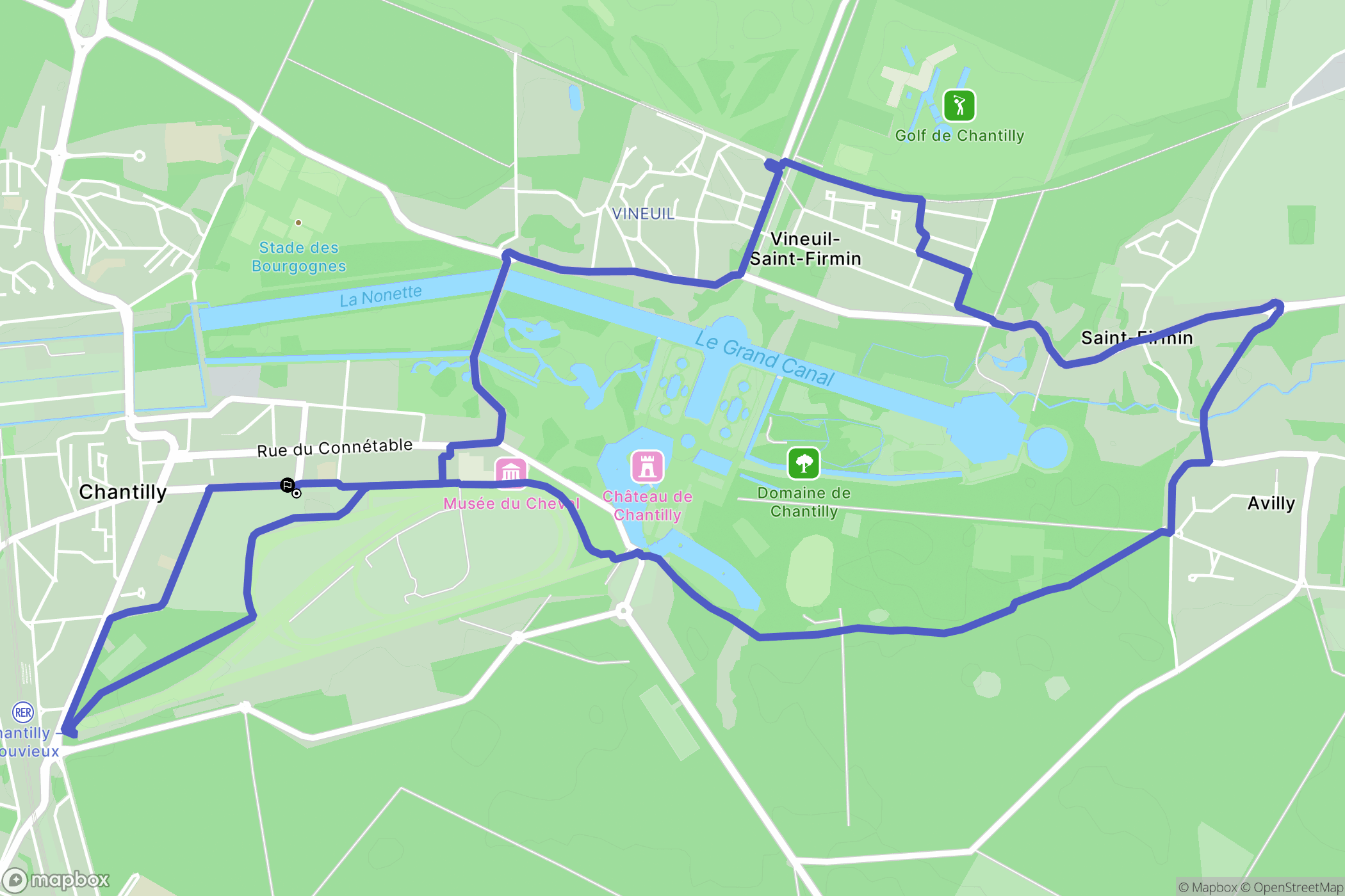 Chantilly : carte du parcours de randonnée - France
