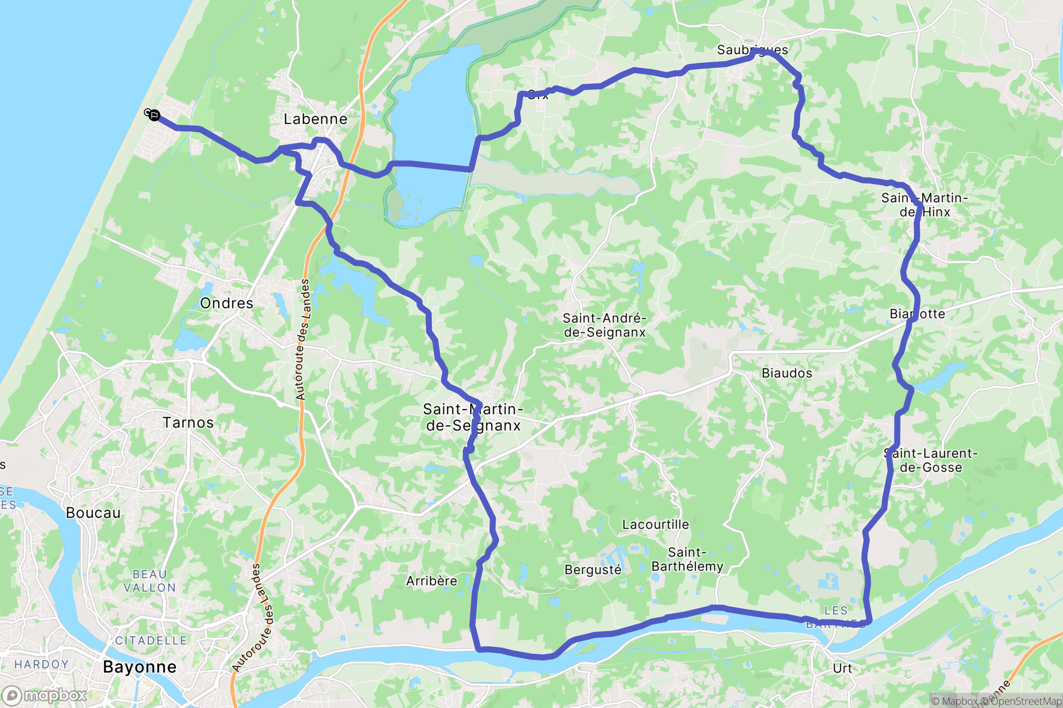 Labenne : carte du parcours de randonnée - France