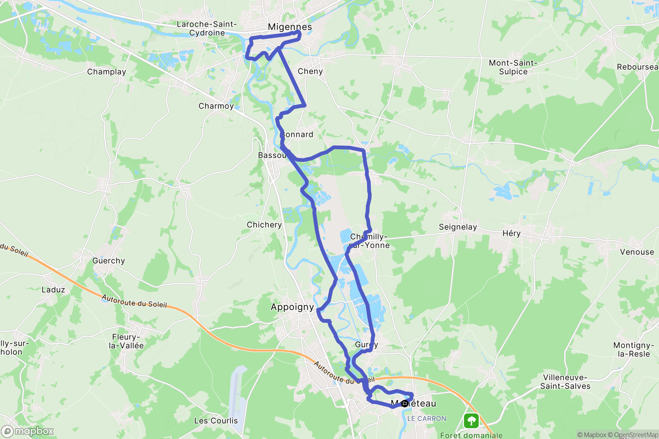 Monéteau : carte du parcours de randonnée - France