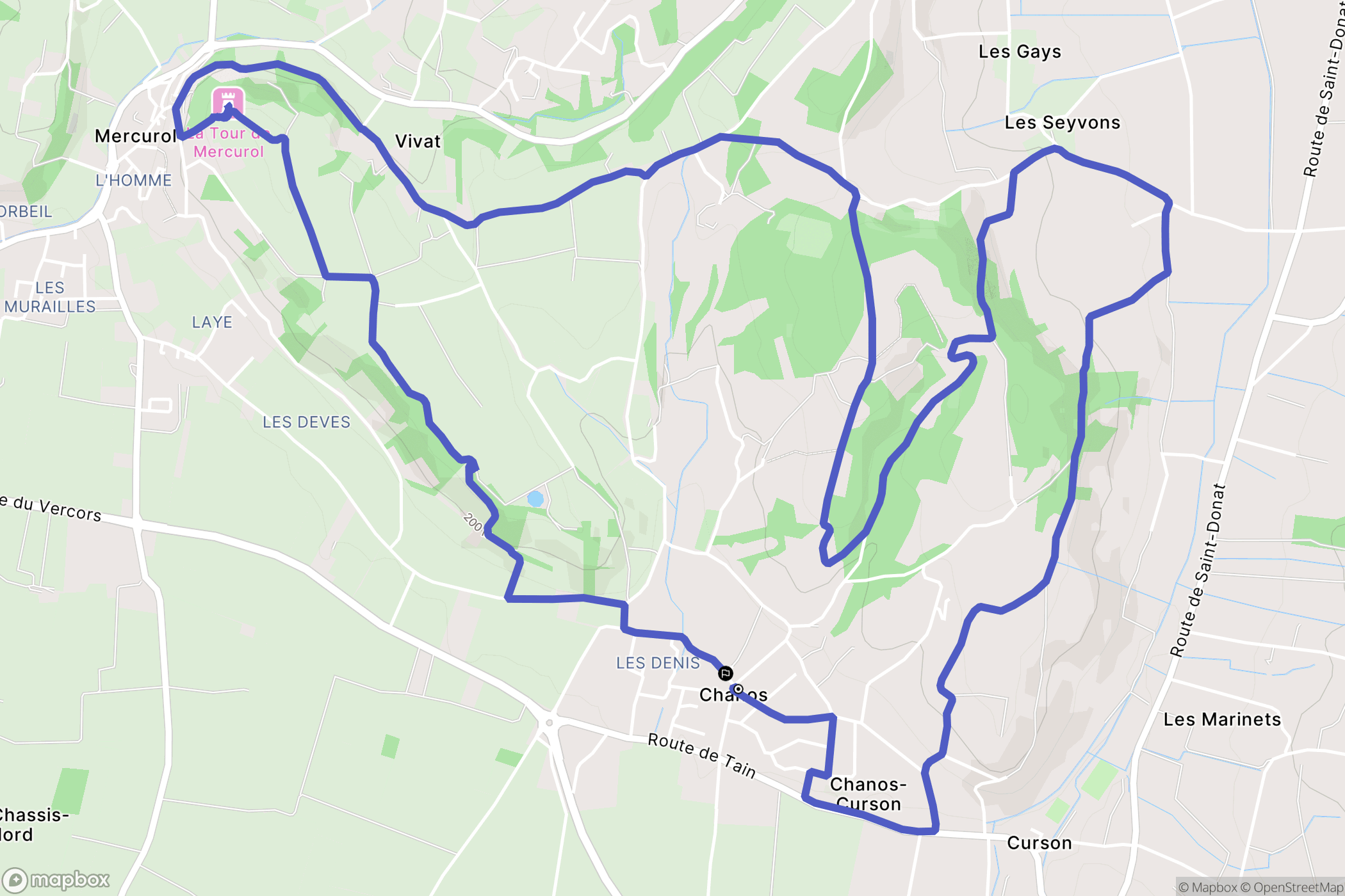 Chanos-Curson : carte du parcours de randonnée - France