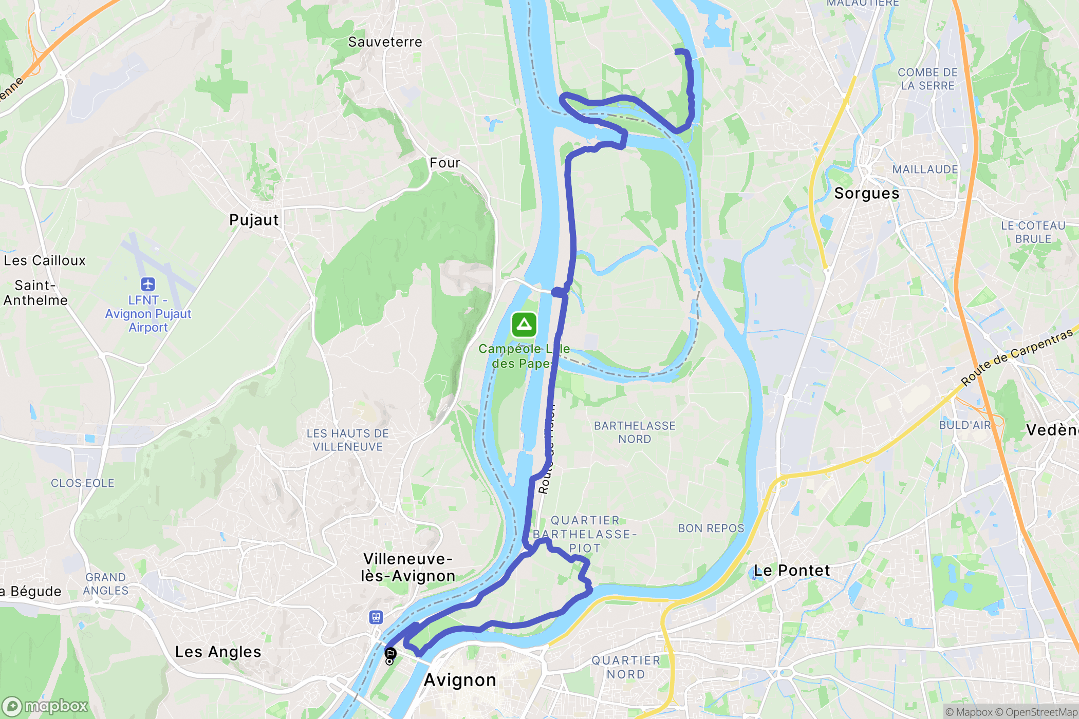 Avignon : carte du parcours de randonnée - France