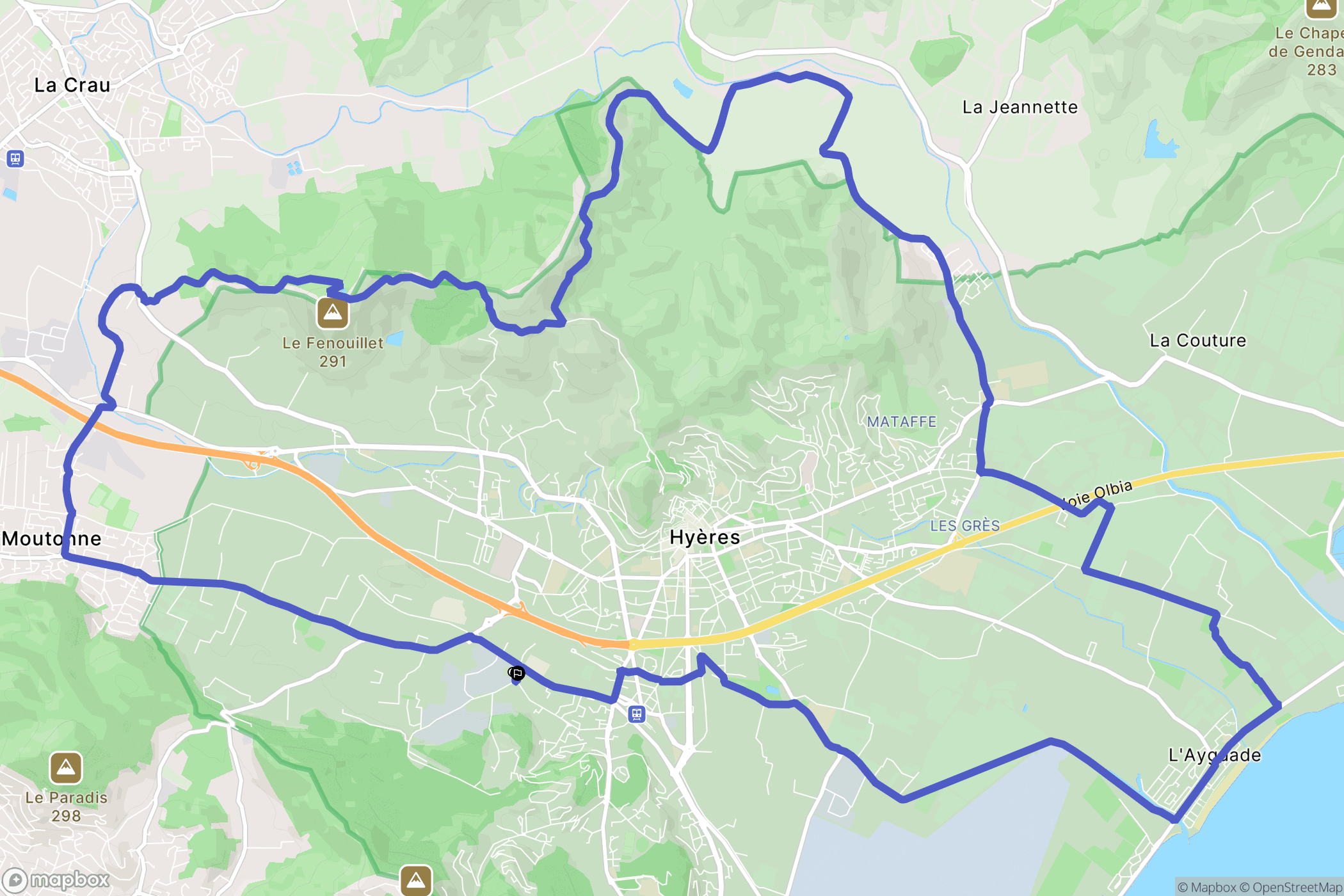 Hyères : carte du parcours de randonnée - France