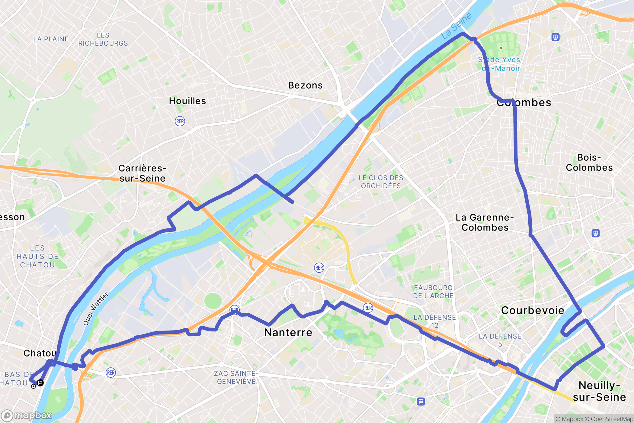 Chatou : carte du parcours de randonnée - France