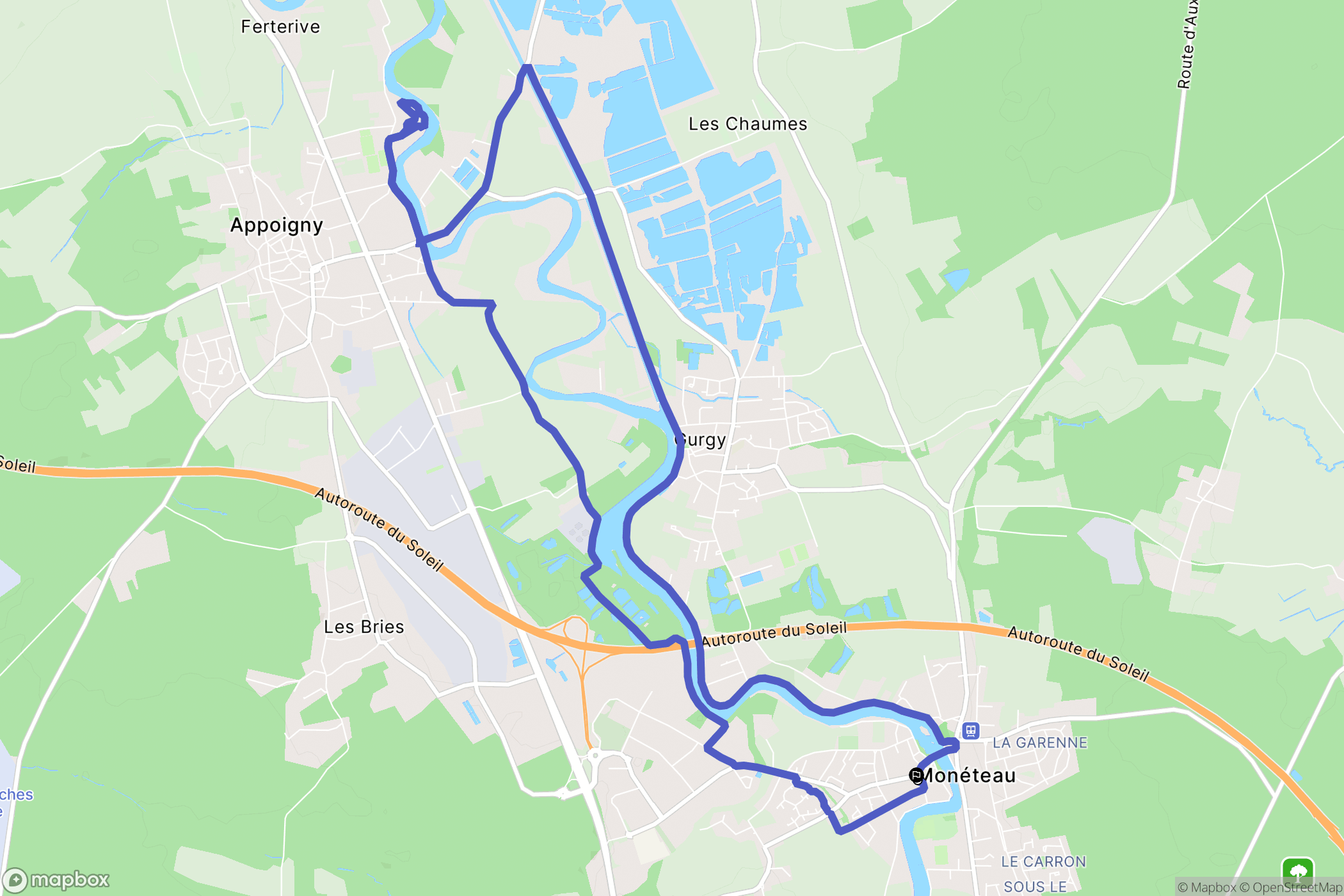 Monéteau : carte du parcours de randonnée - France