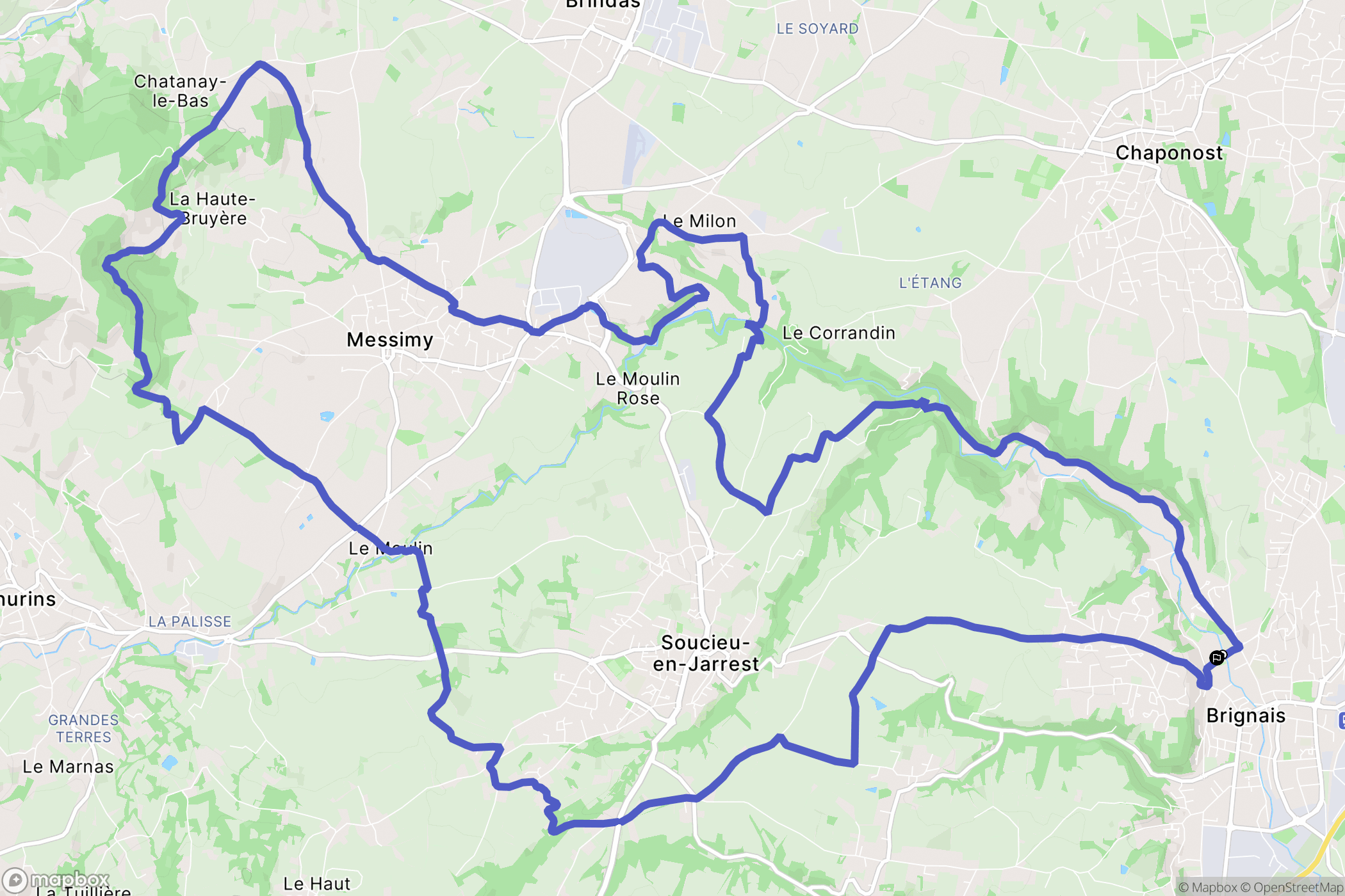 Brignais : carte du parcours de randonnée - France