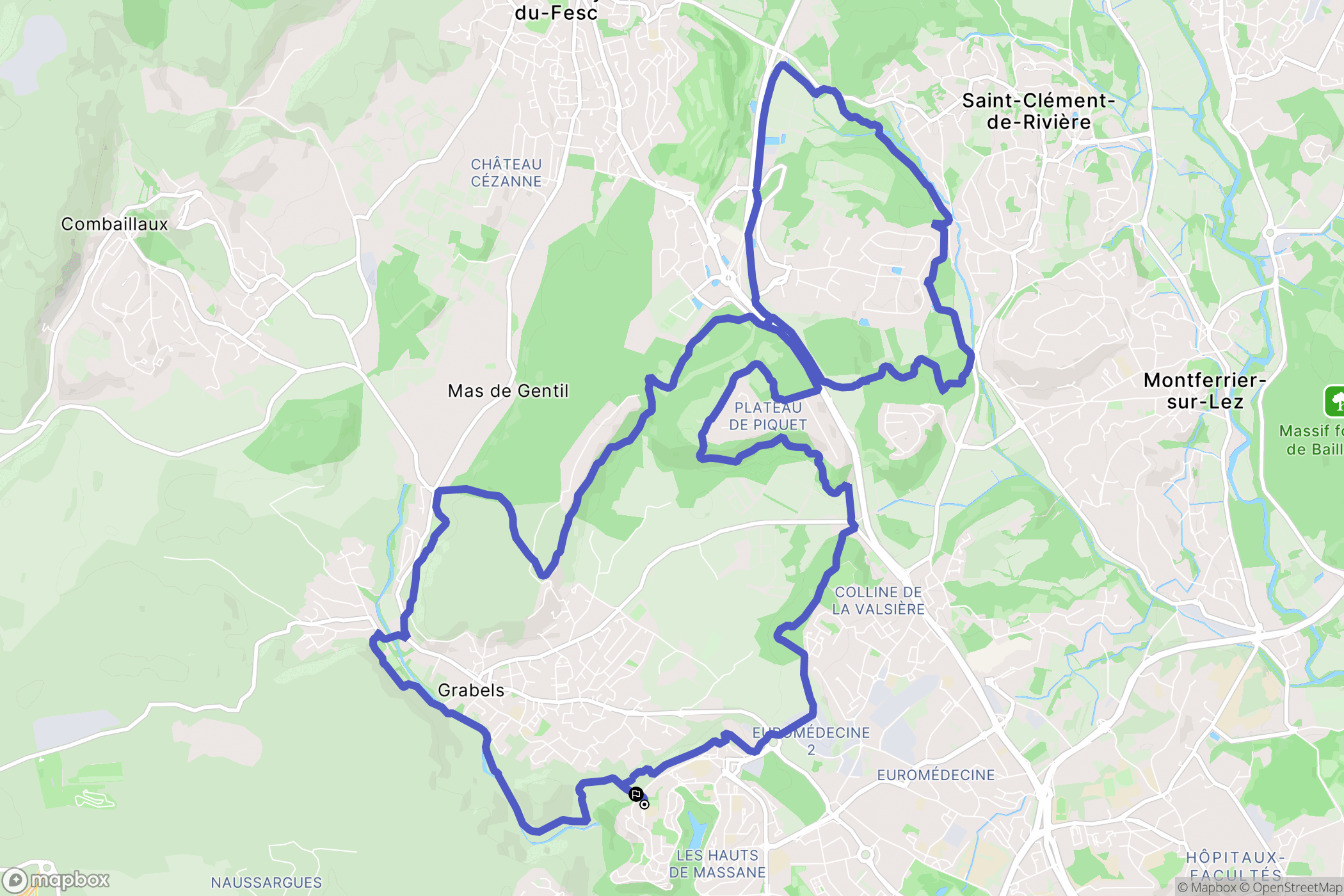 Montpellier : carte du parcours de randonnée - France