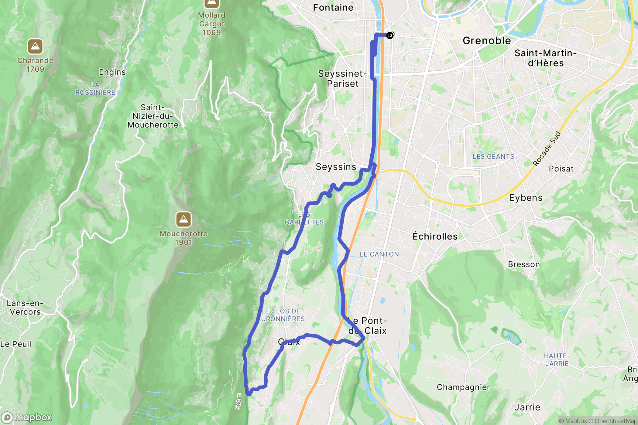 Grenoble : carte du parcours de randonnée - France
