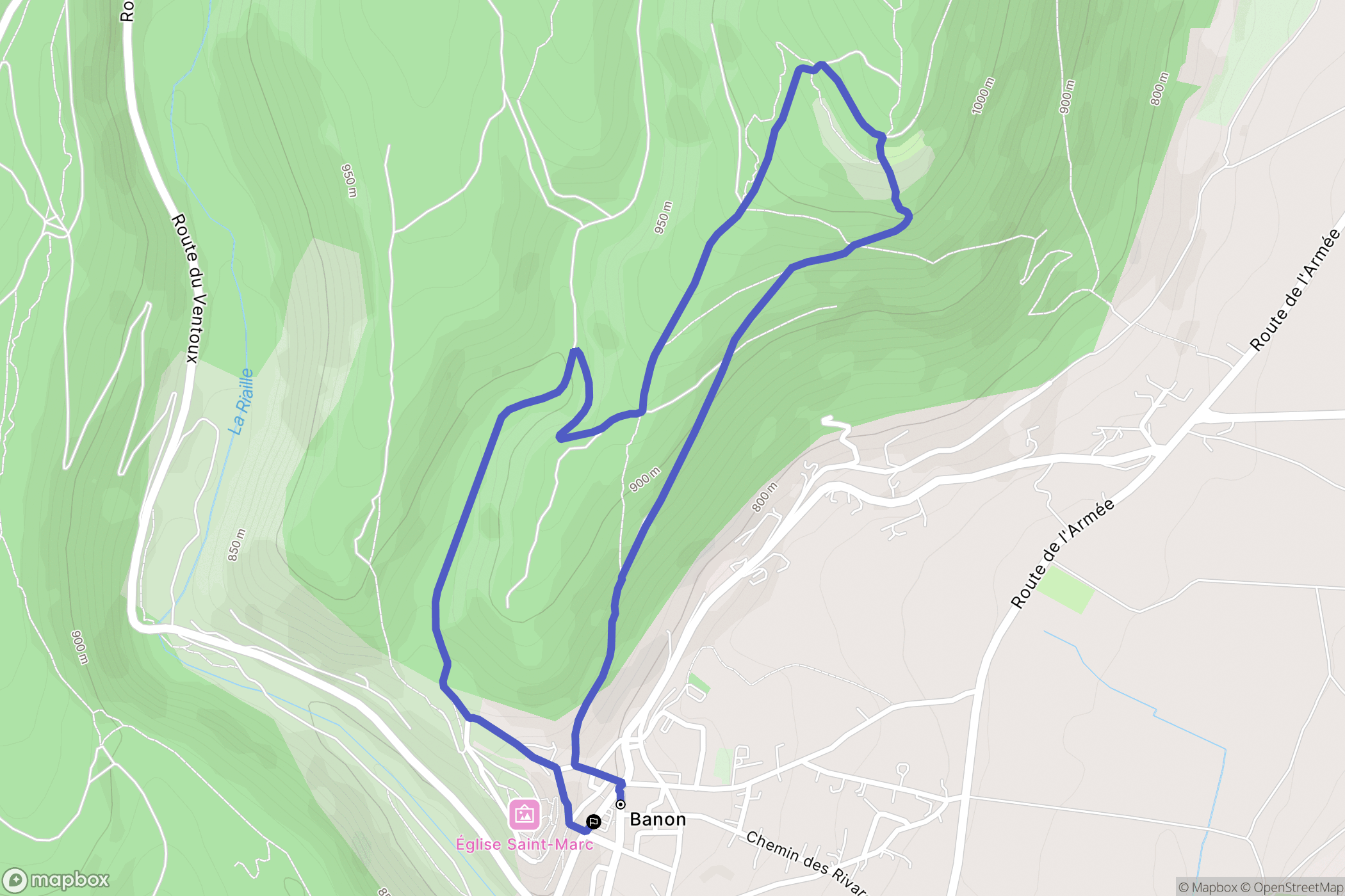 Banon : carte du parcours de randonnée - France