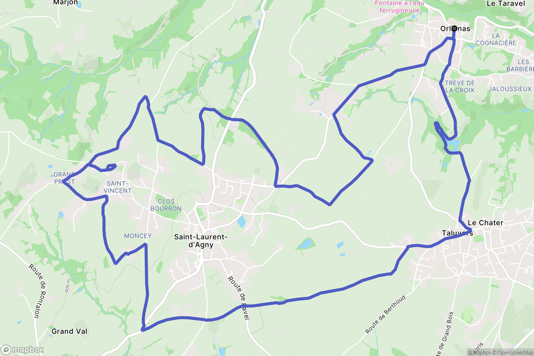 Orliénas : carte du parcours de randonnée - France