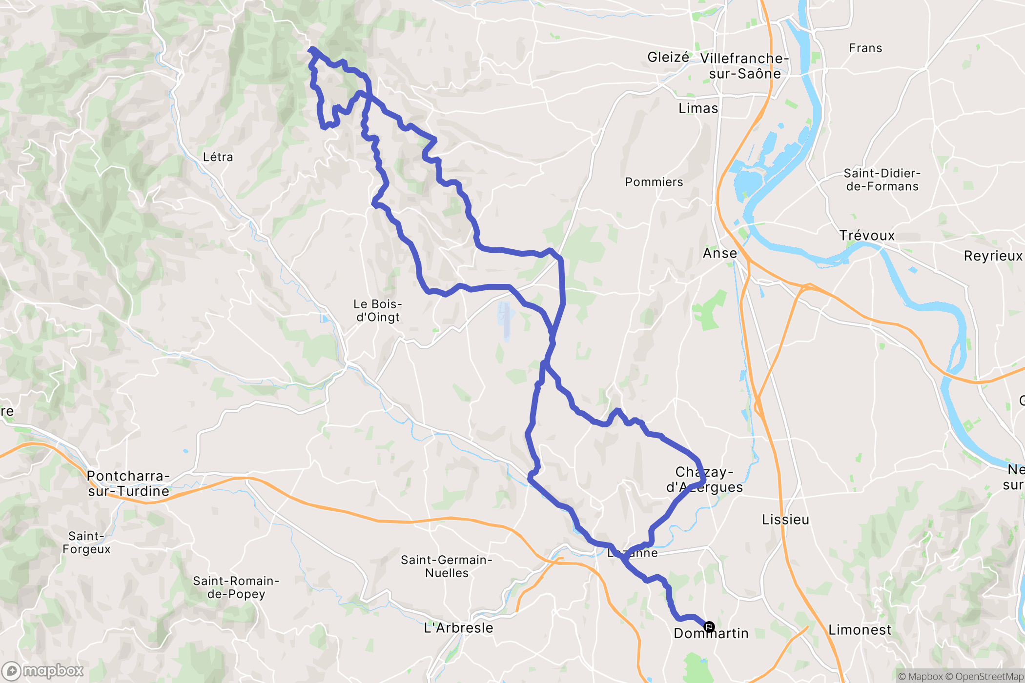 Dommartin : carte du parcours de randonnée - France