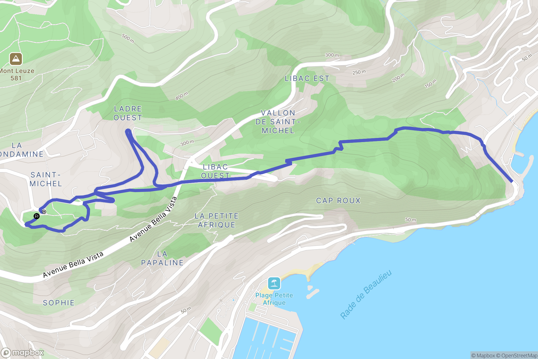 Villefranche-sur-Mer : carte du parcours de randonnée - France