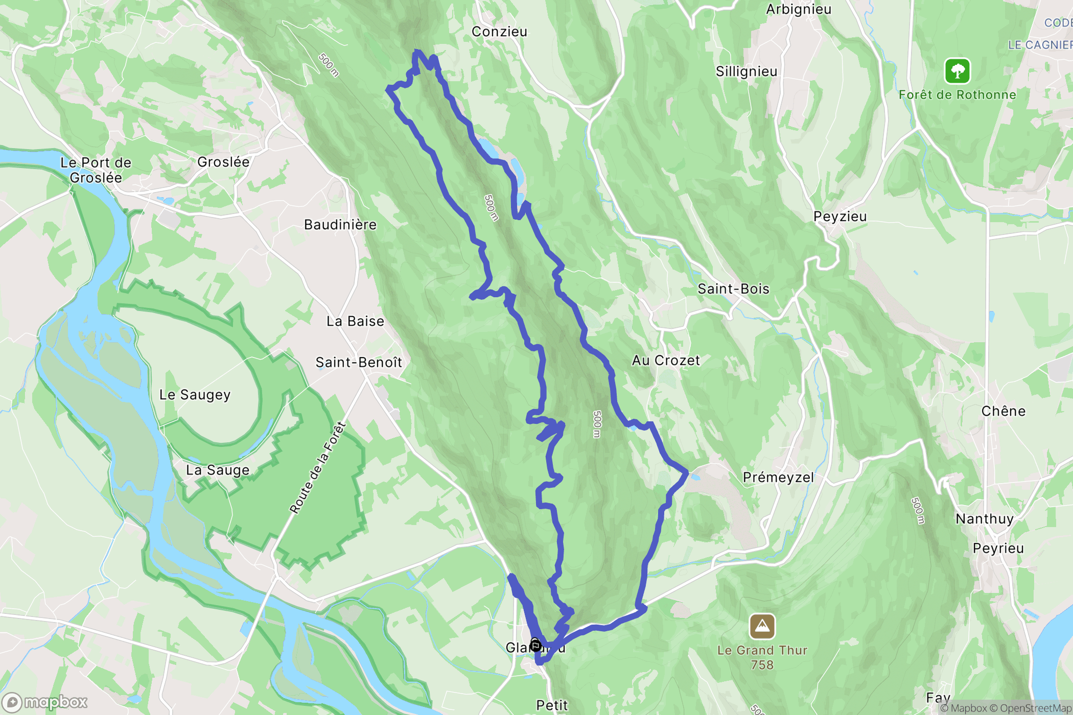 Groslée-Saint-Benoit : carte du parcours de randonnée - France