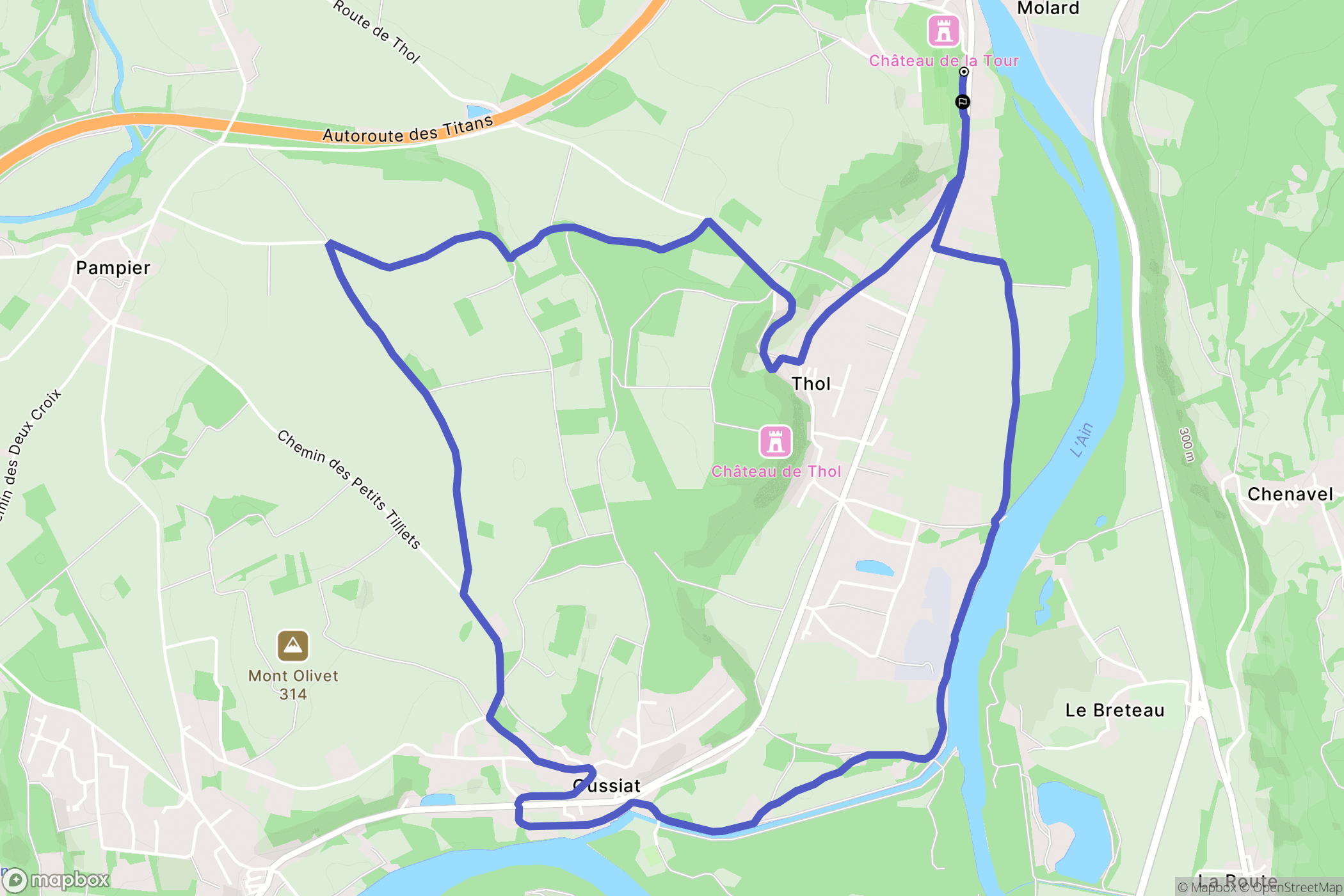 Neuville-sur-Ain : carte du parcours de randonnée - France