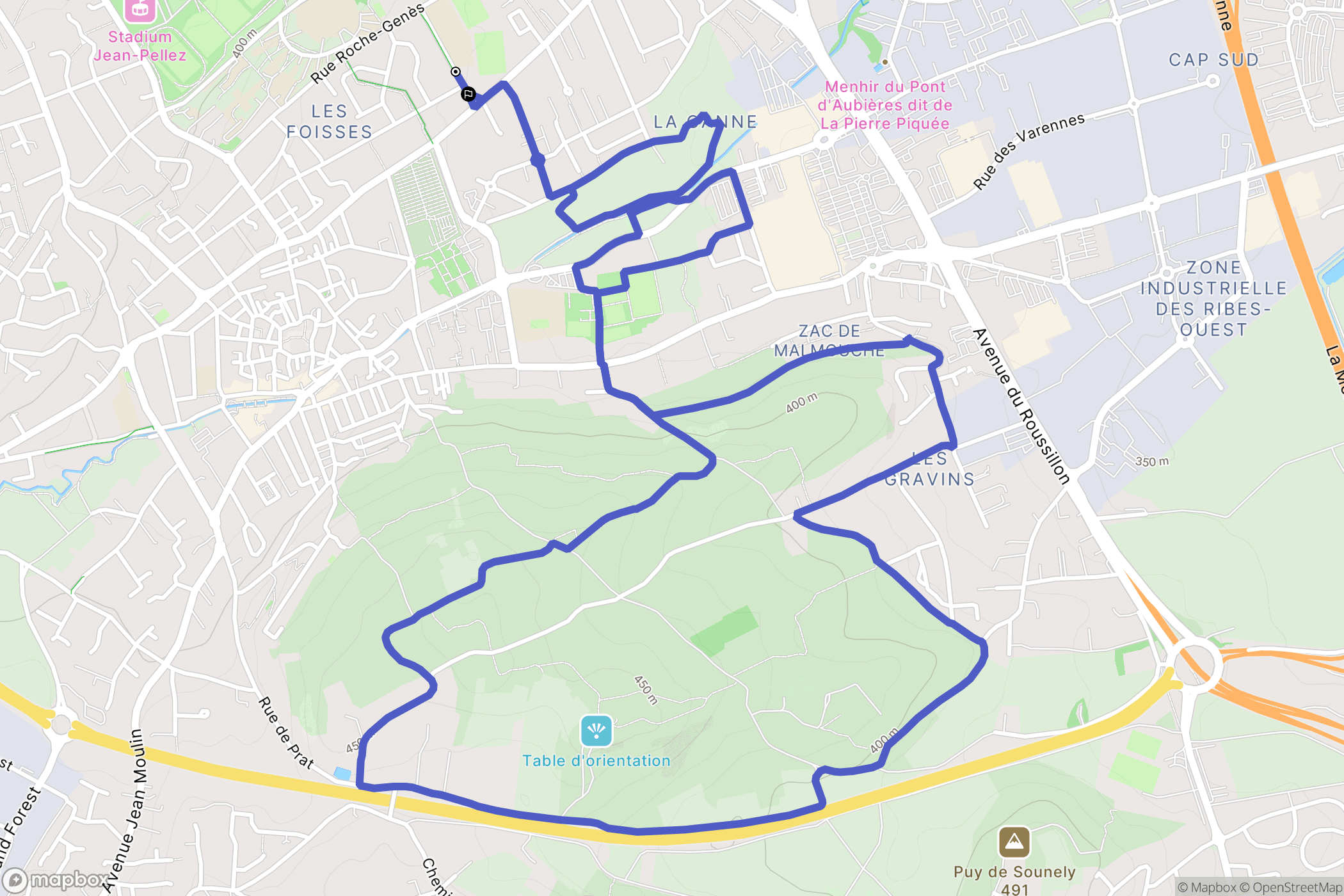 Aubière : carte du parcours de randonnée - France