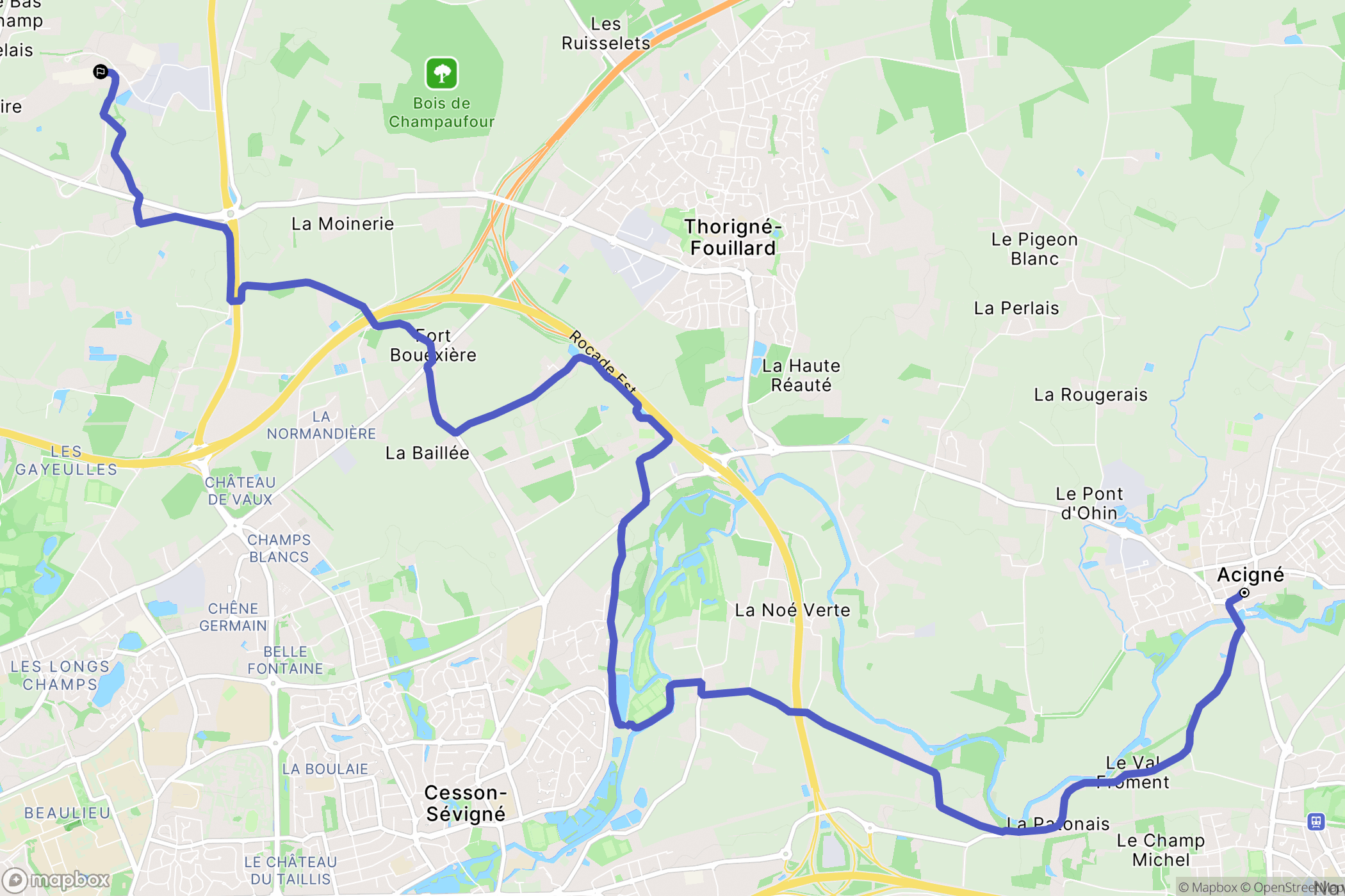 Acigné : carte du parcours de randonnée - France