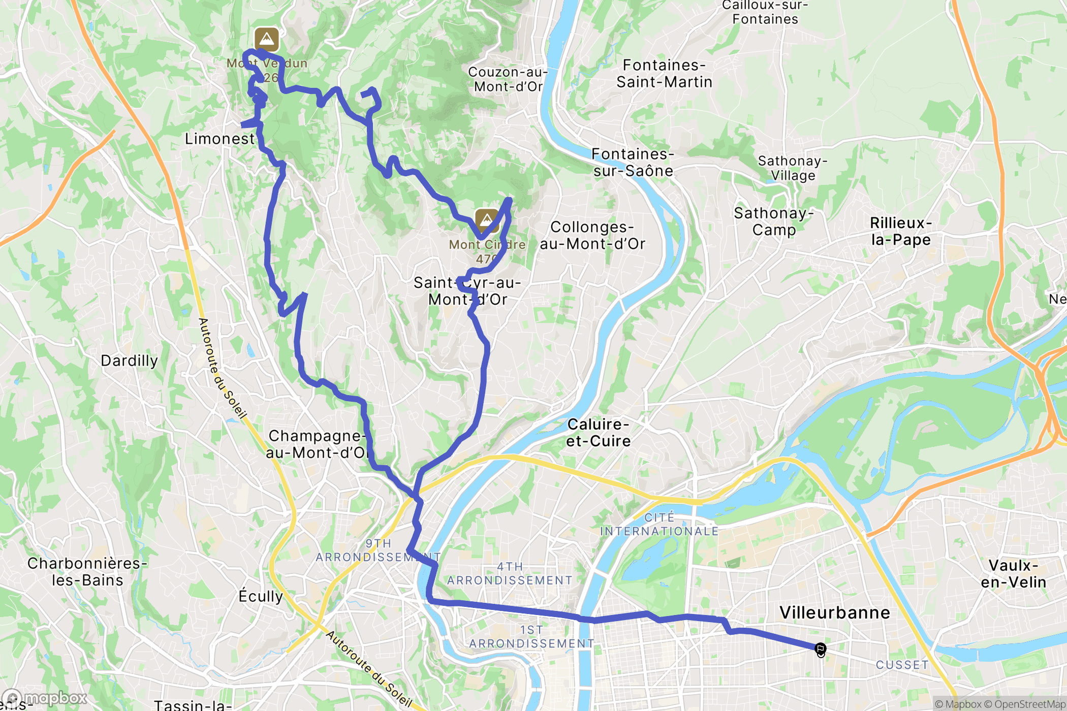Villeurbanne : carte du parcours de randonnée - France