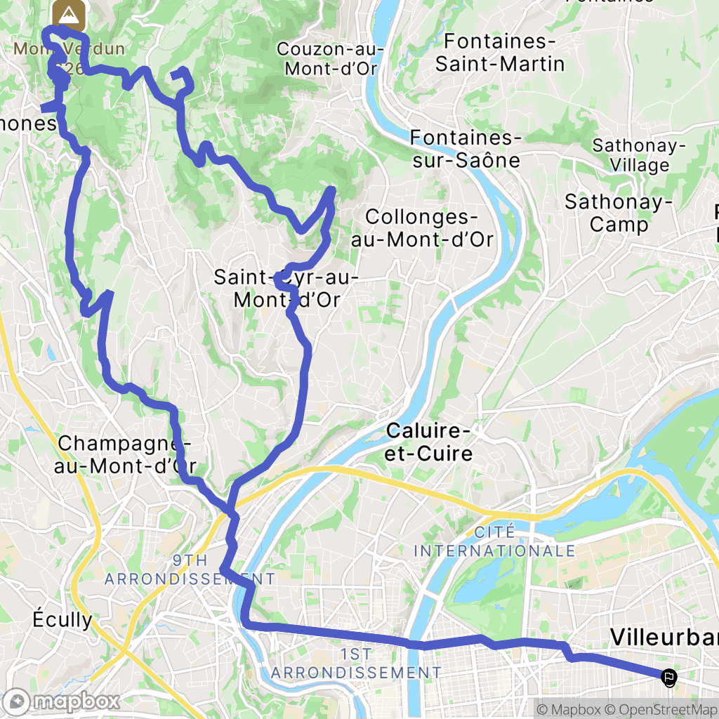 Villeurbanne : carte du parcours de randonnée - France