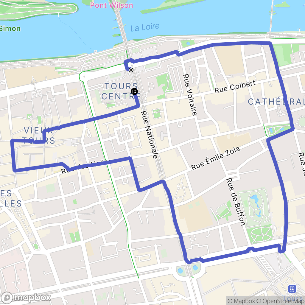 Tours : carte du parcours de randonnée - France