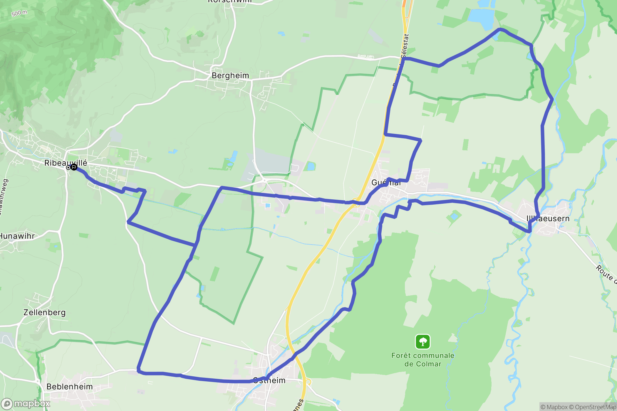 Ribeauvillé : carte du parcours de randonnée - France