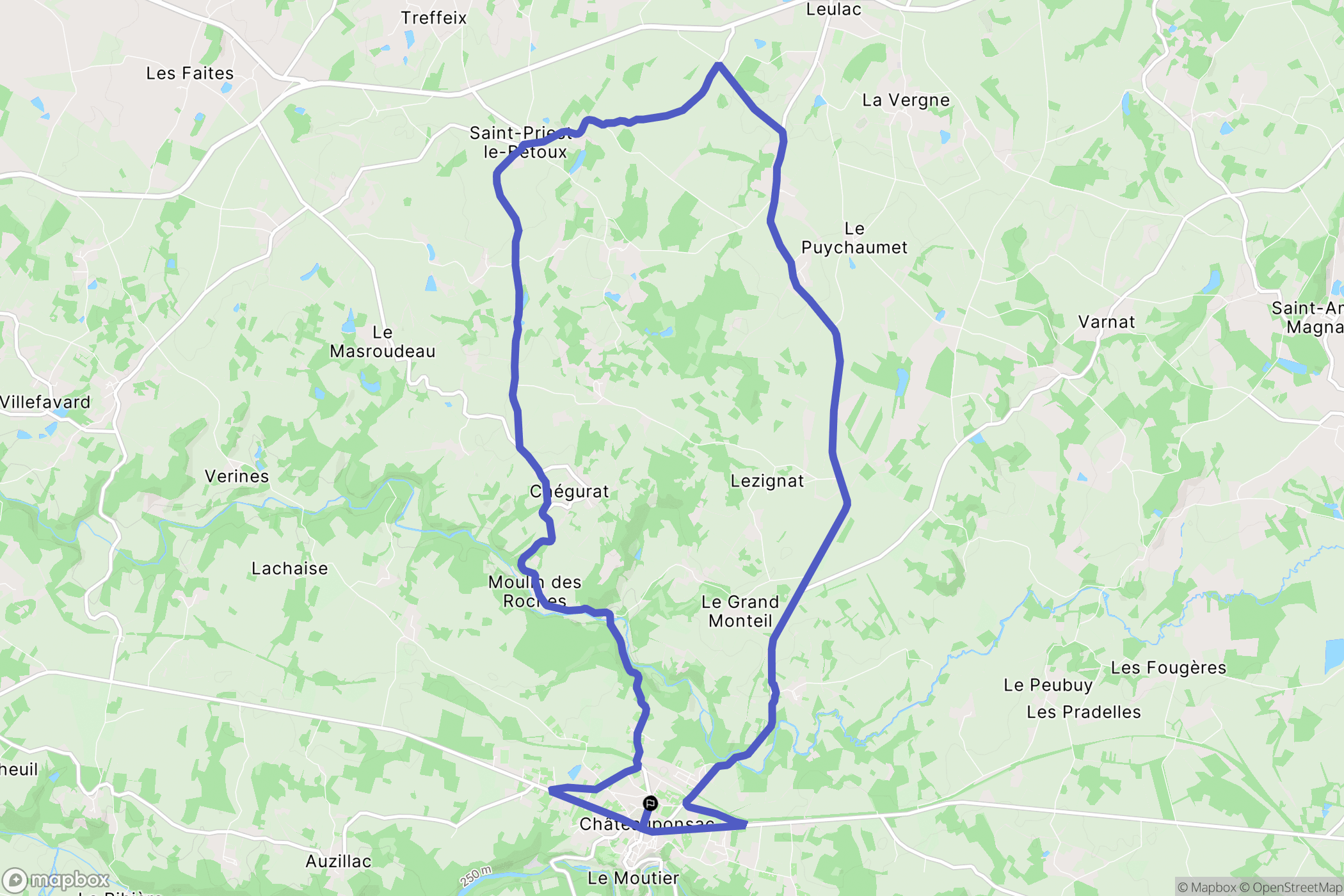 Châteauponsac : carte du parcours de randonnée - France