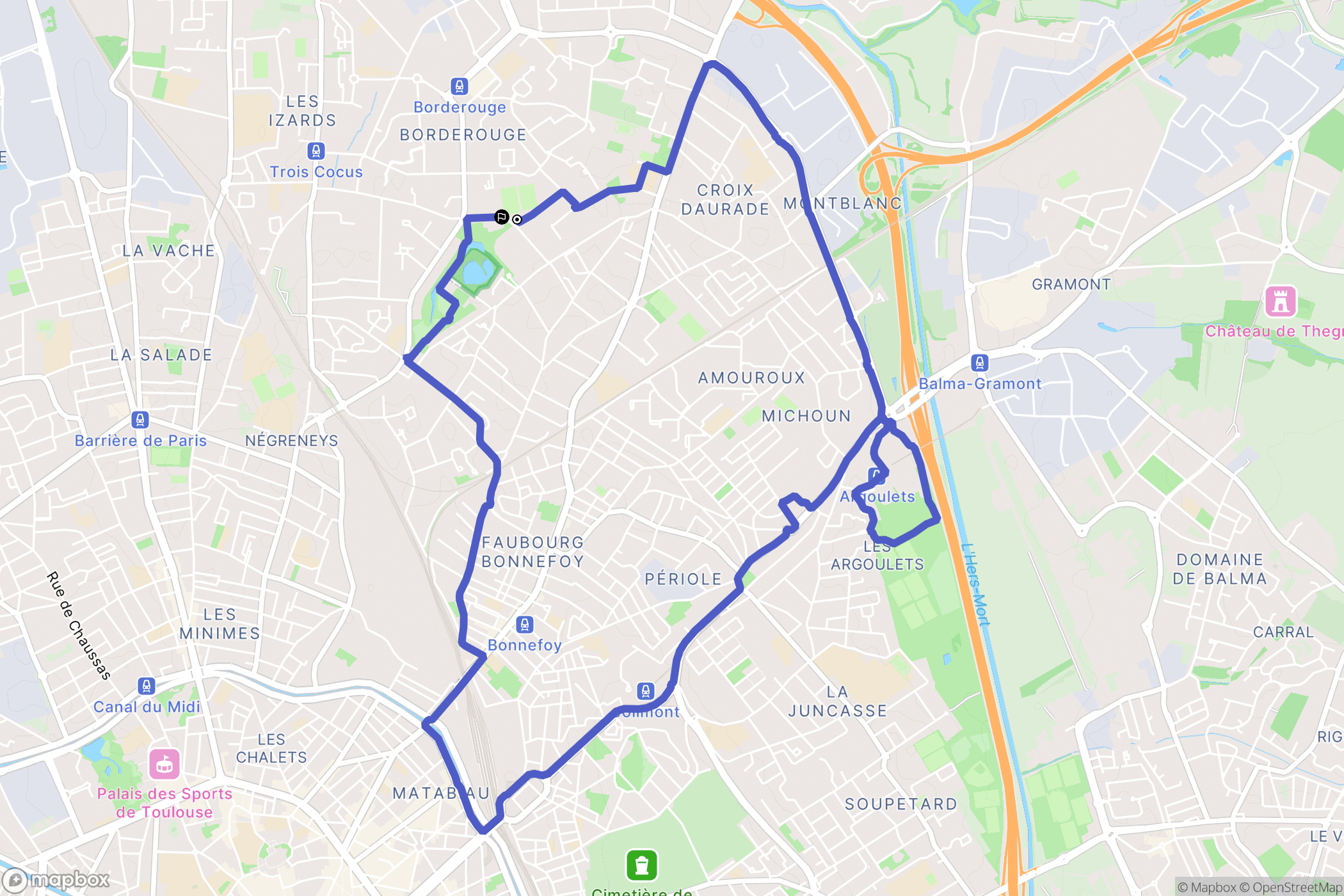 Toulouse : carte du parcours de randonnée - France