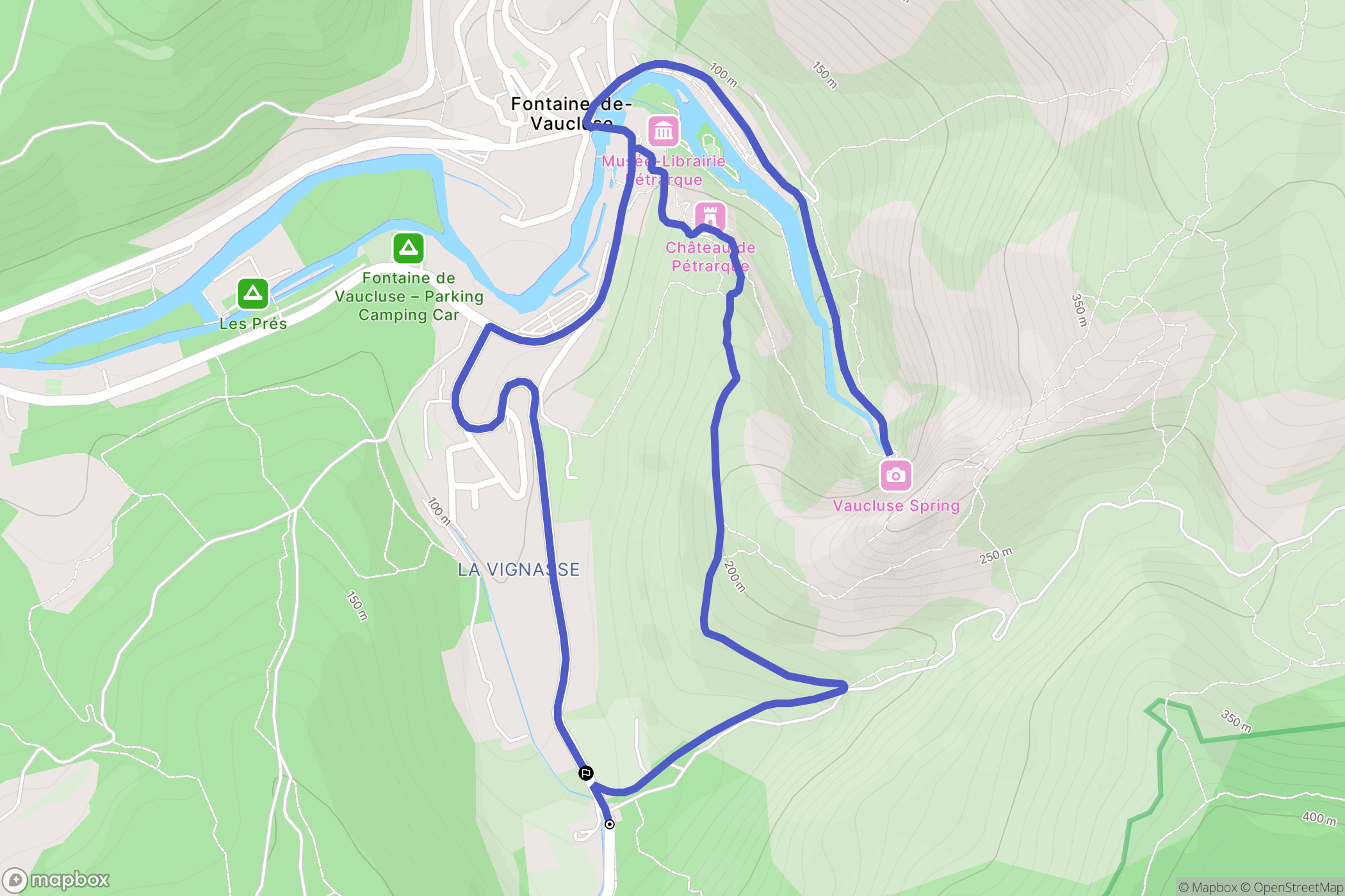 Fontaine-de-Vaucluse : carte du parcours de randonnée - France