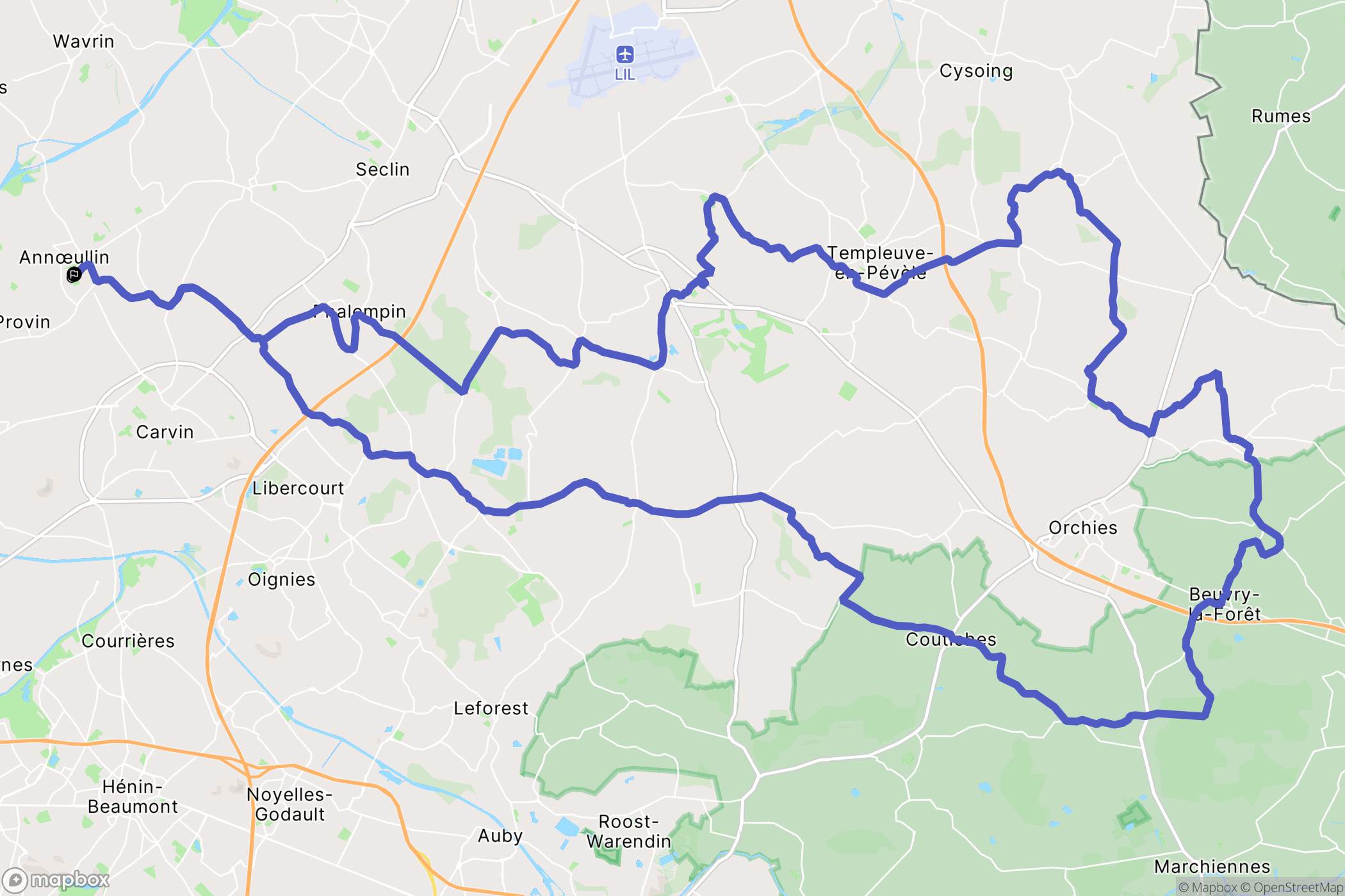 Annœullin : carte du parcours de randonnée - France