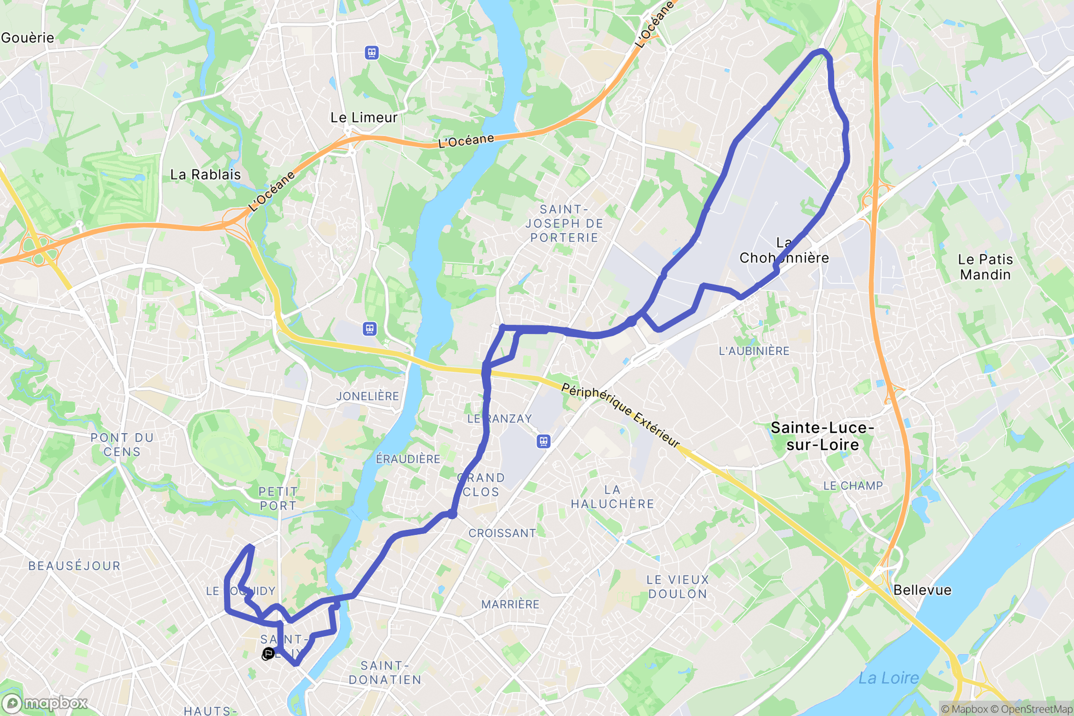 Nantes : carte du parcours de randonnée - France