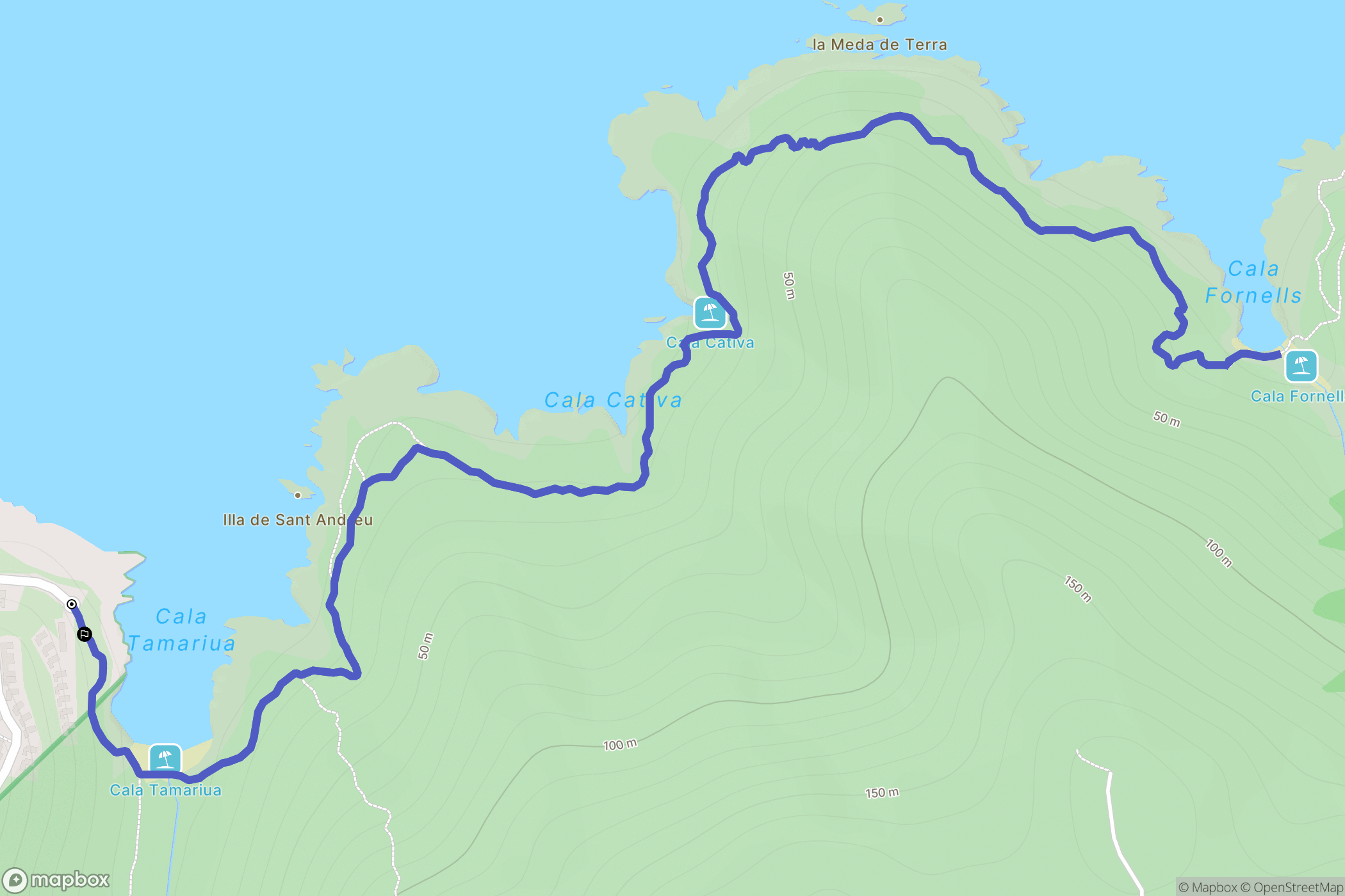 Tamariua : carte du parcours de randonnée - Spain