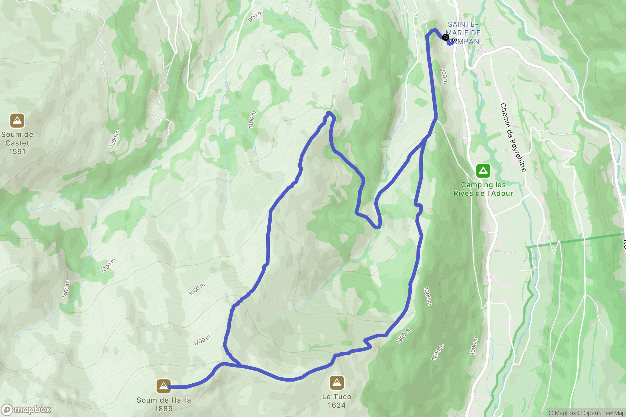Campan : carte du parcours de randonnée - France