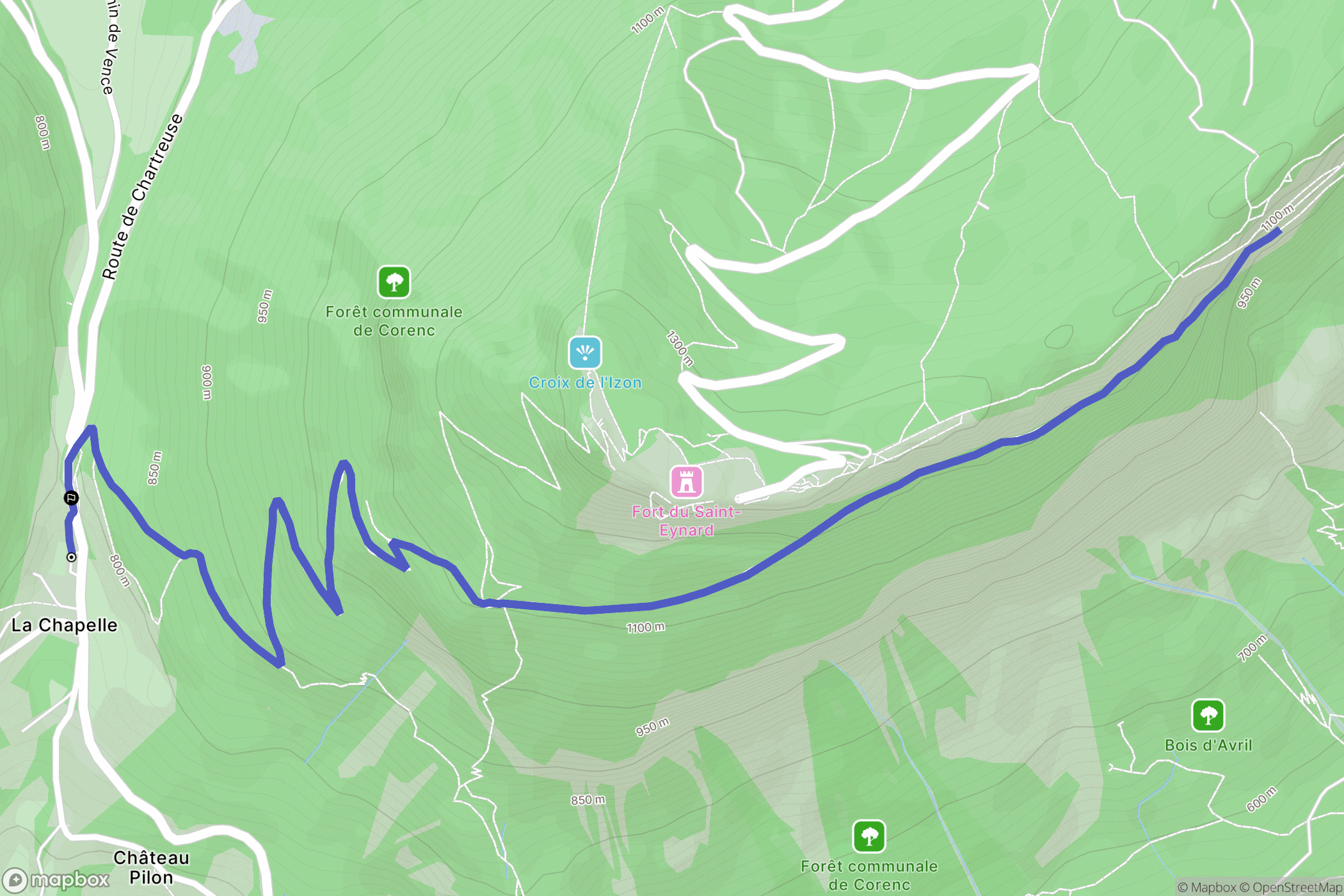 Corenc : carte du parcours de randonnée - France