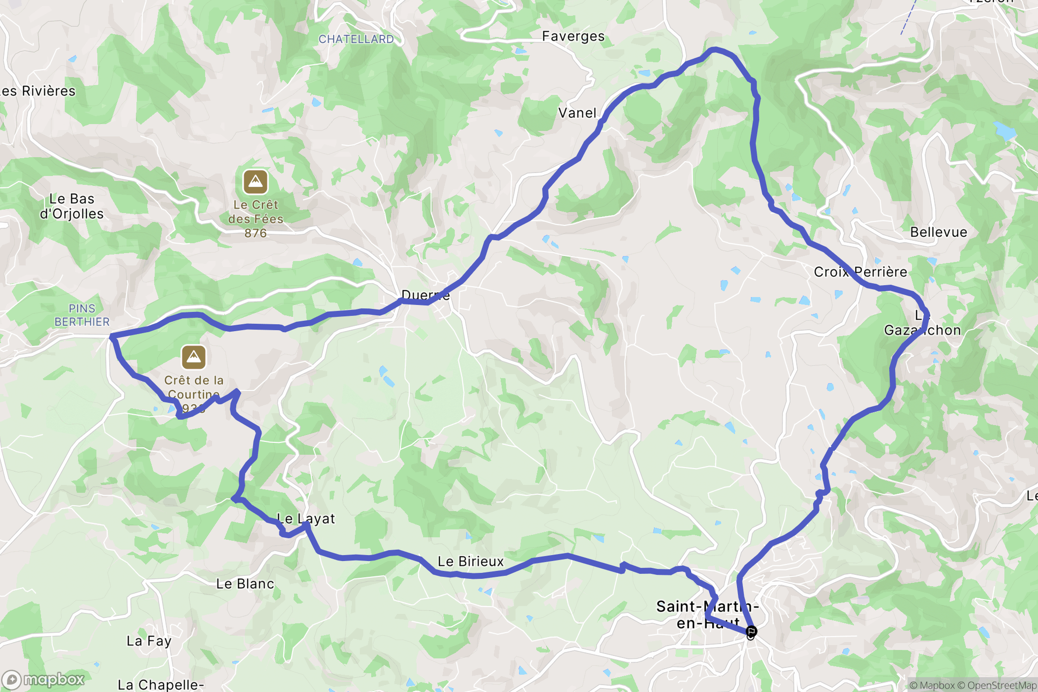 Saint-Martin-en-Haut : carte du parcours de randonnée - France
