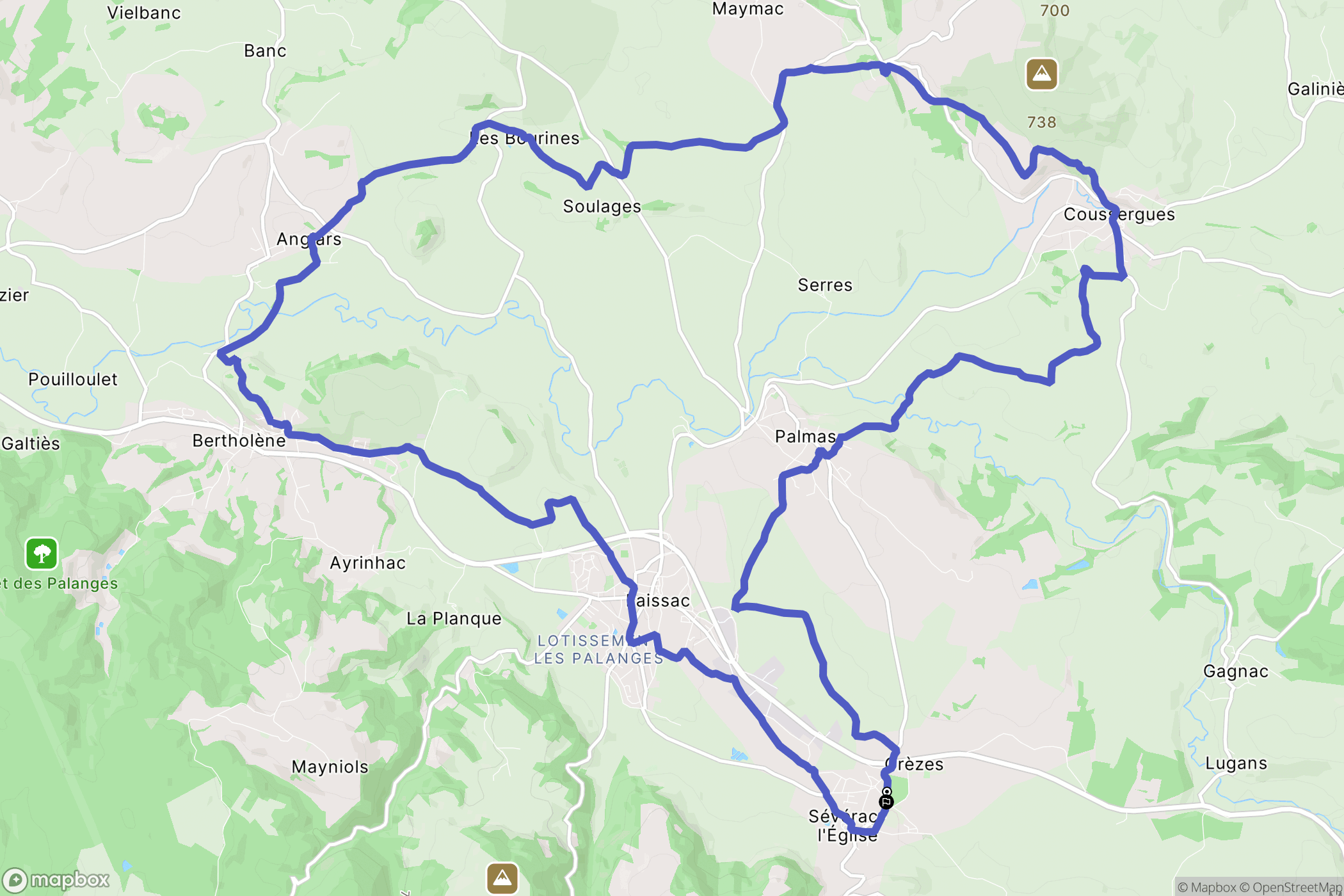 Laissac-Sévérac l'Église : carte du parcours de randonnée - France