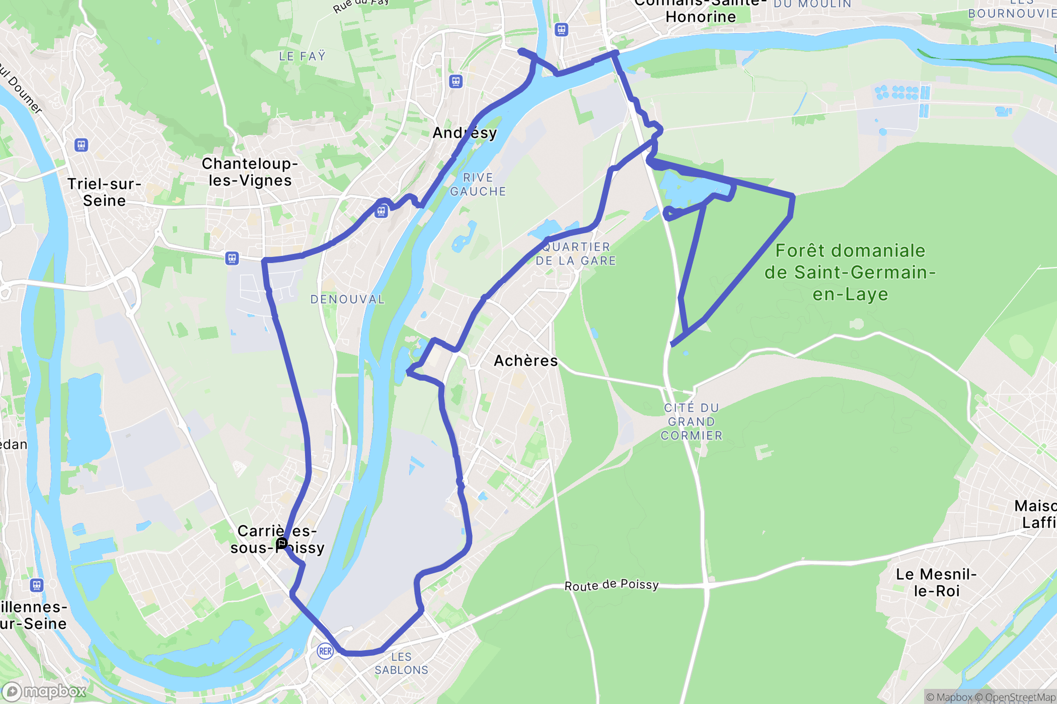 Carrières-sous-Poissy : carte du parcours de randonnée - France