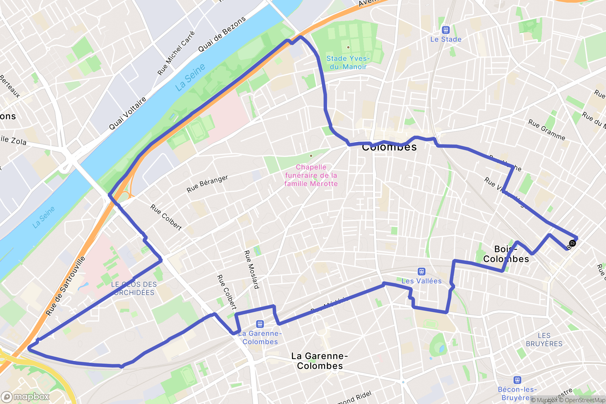 Bois-Colombes : carte du parcours de randonnée - France