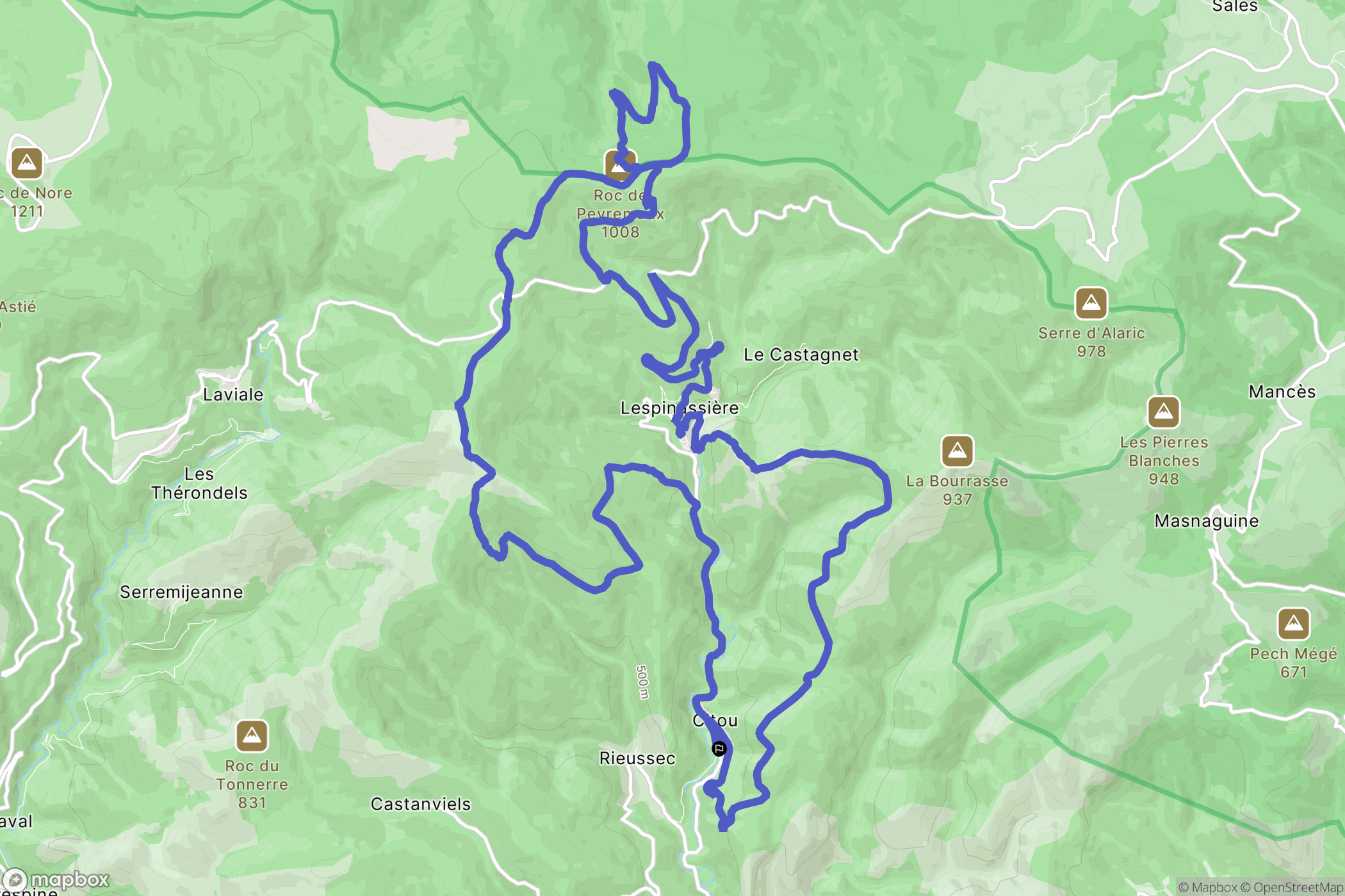 Citou : carte du parcours de randonnée - France