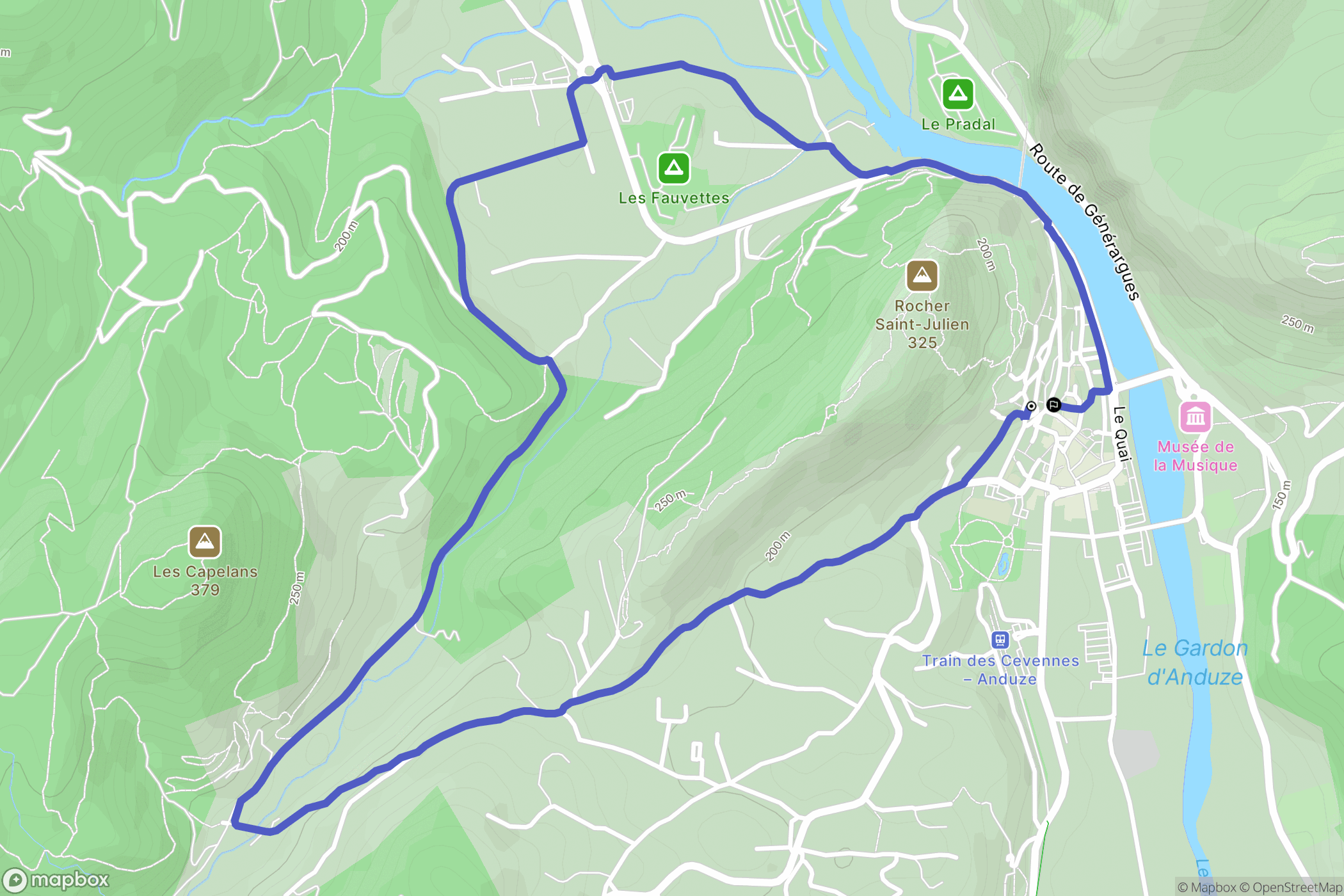 Anduze : carte du parcours de randonnée - France