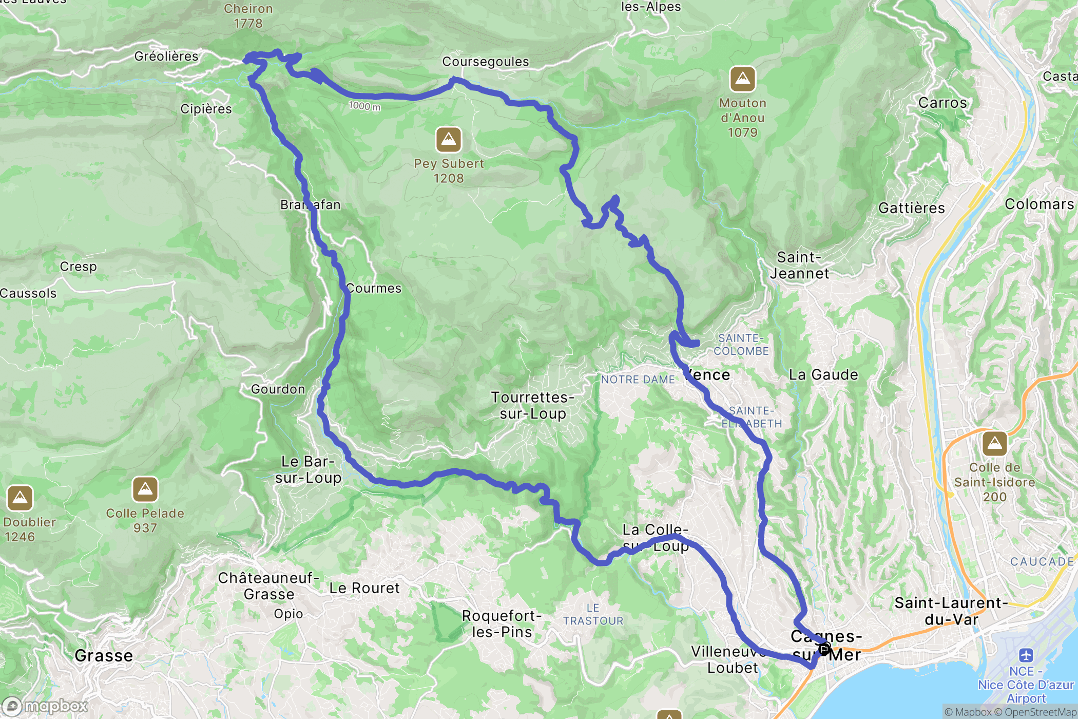 Cagnes-sur-Mer : carte du parcours de randonnée - France