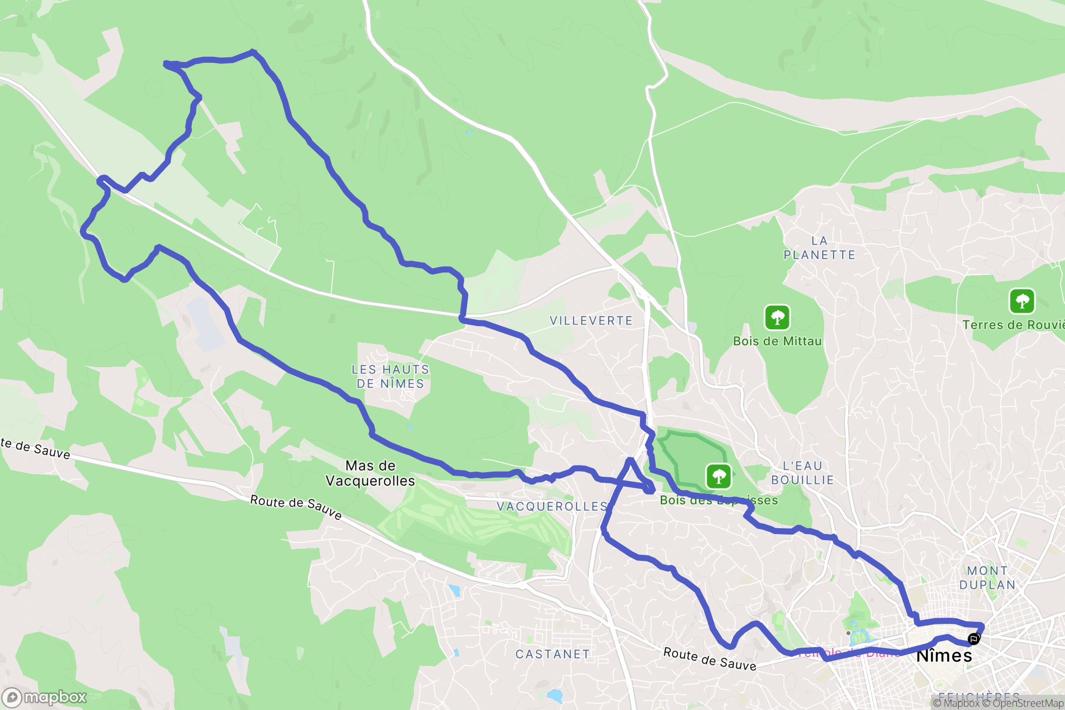 Nîmes : carte du parcours de randonnée - France