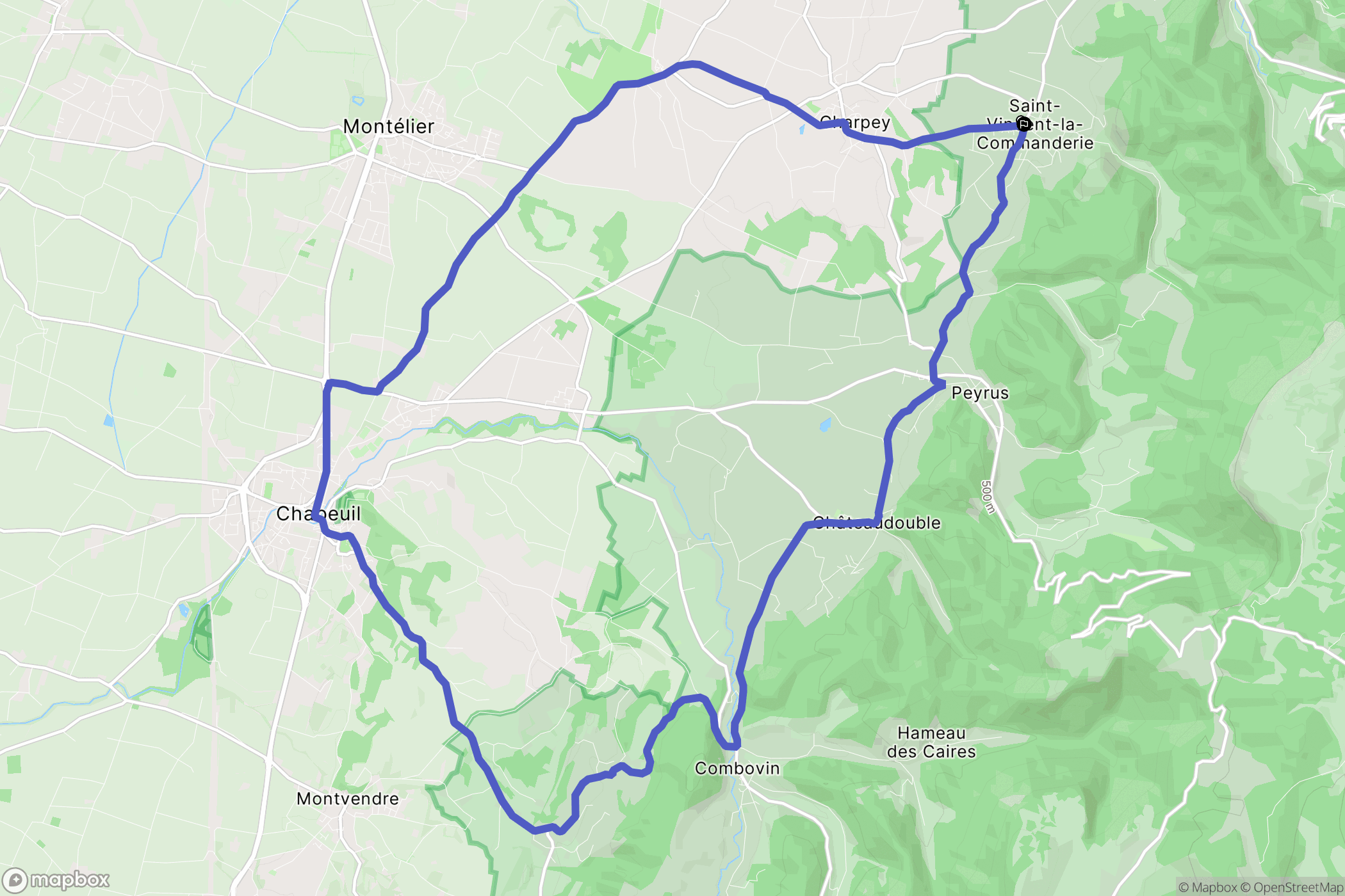 Saint-Vincent-la-Commanderie : carte du parcours de randonnée - France