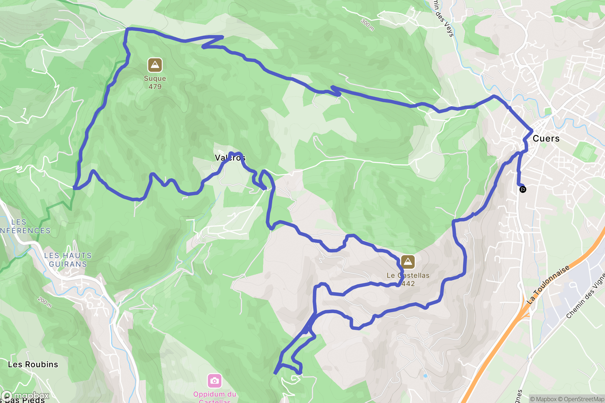 Cuers : carte du parcours de randonnée - France