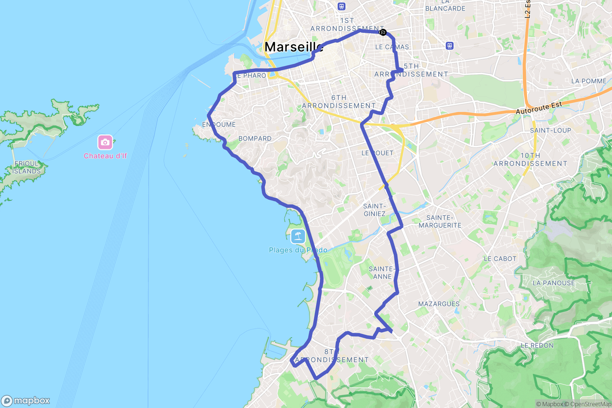 Marseille : carte du parcours de randonnée - France