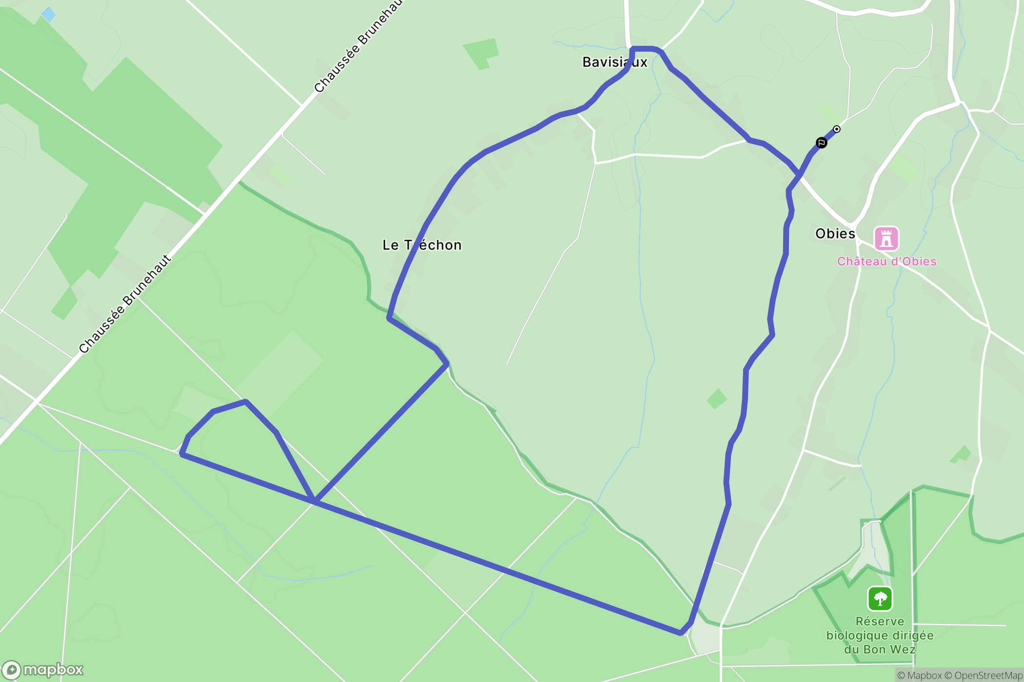 Obies : carte du parcours de randonnée - France