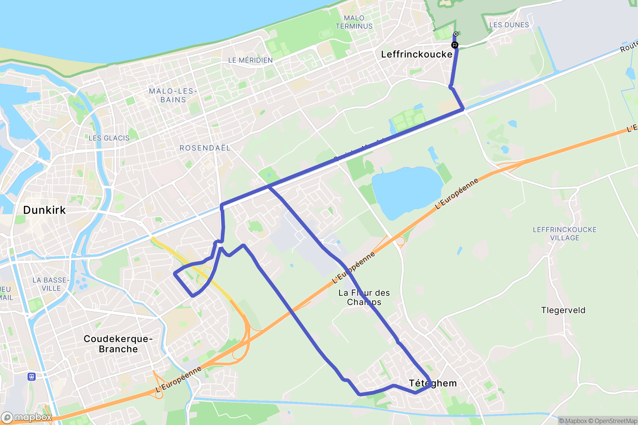 Leffrinckoucke : carte du parcours de randonnée - France