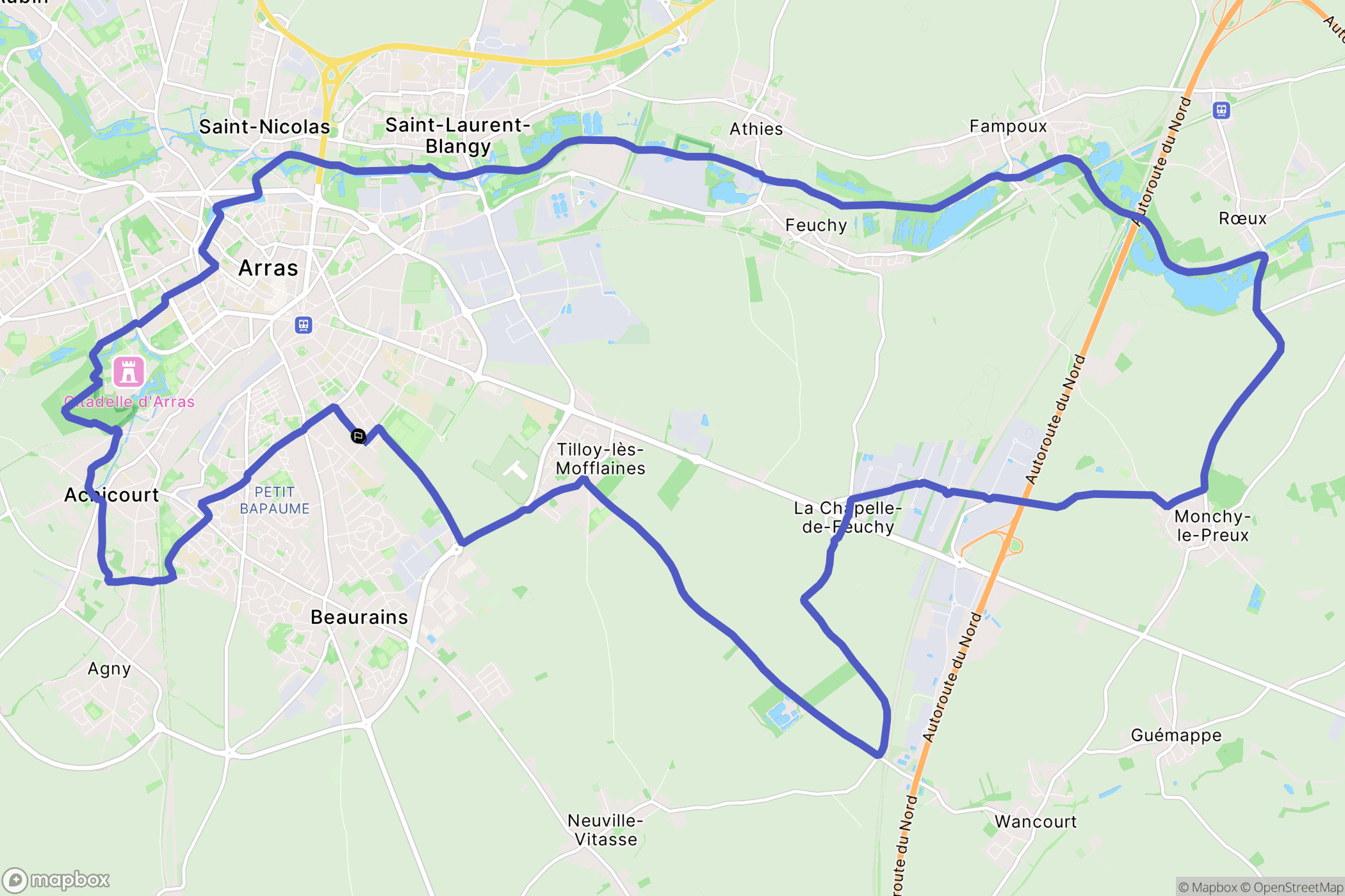Arras : carte du parcours de randonnée - France