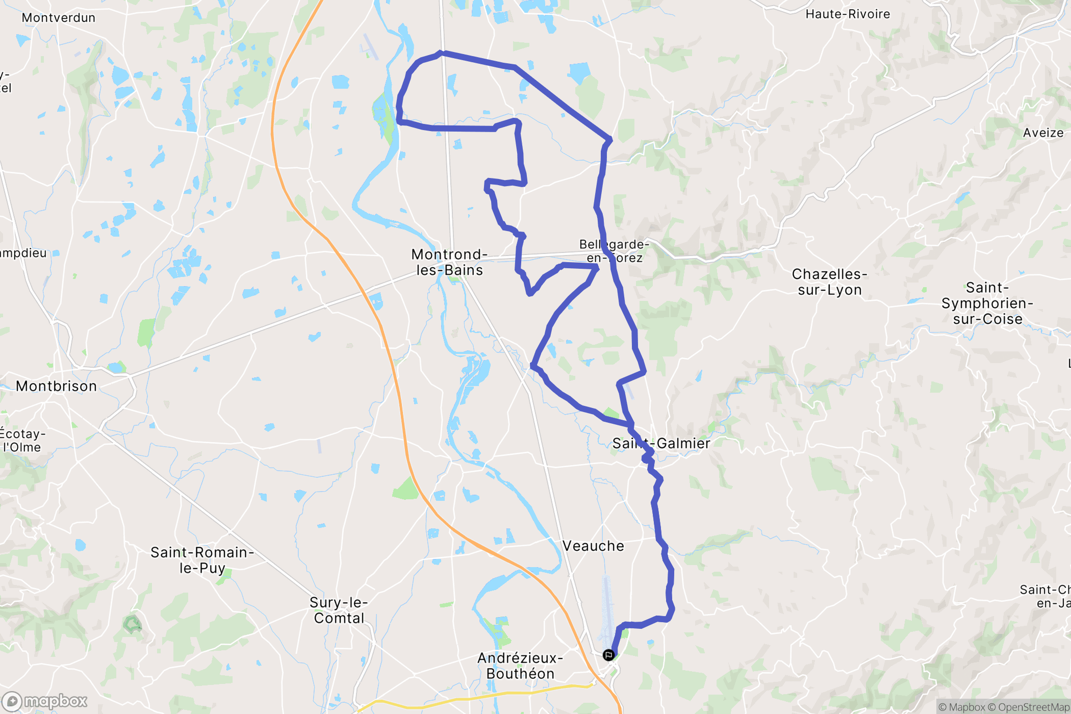 Andrézieux-Bouthéon : carte du parcours de randonnée - France