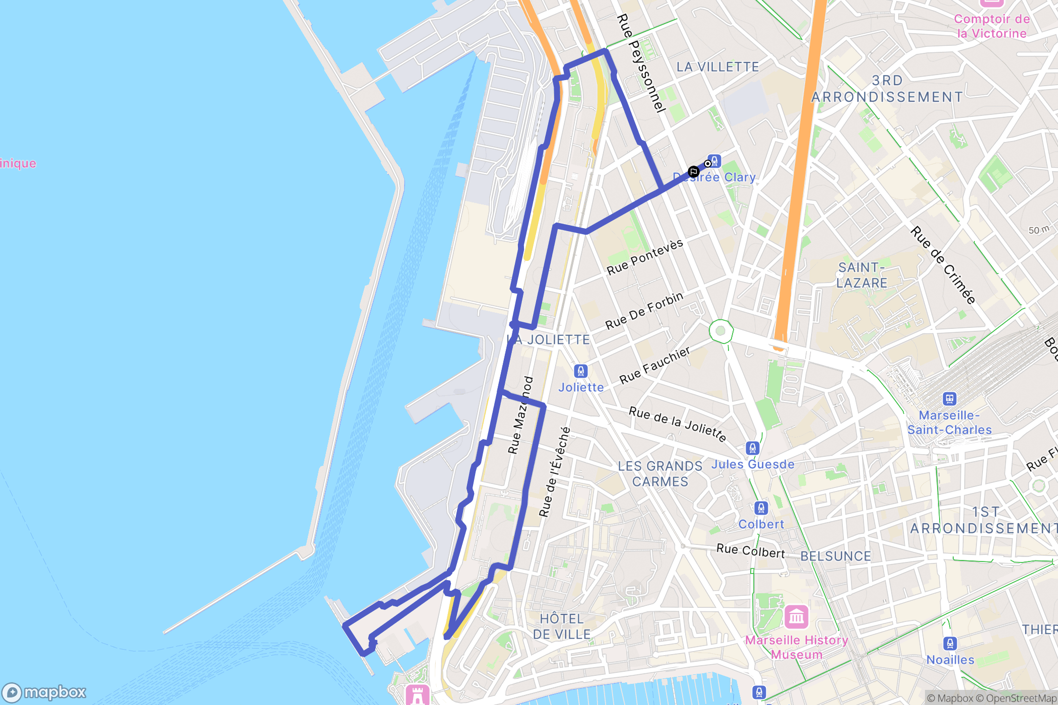 Marseille : carte du parcours de randonnée - France